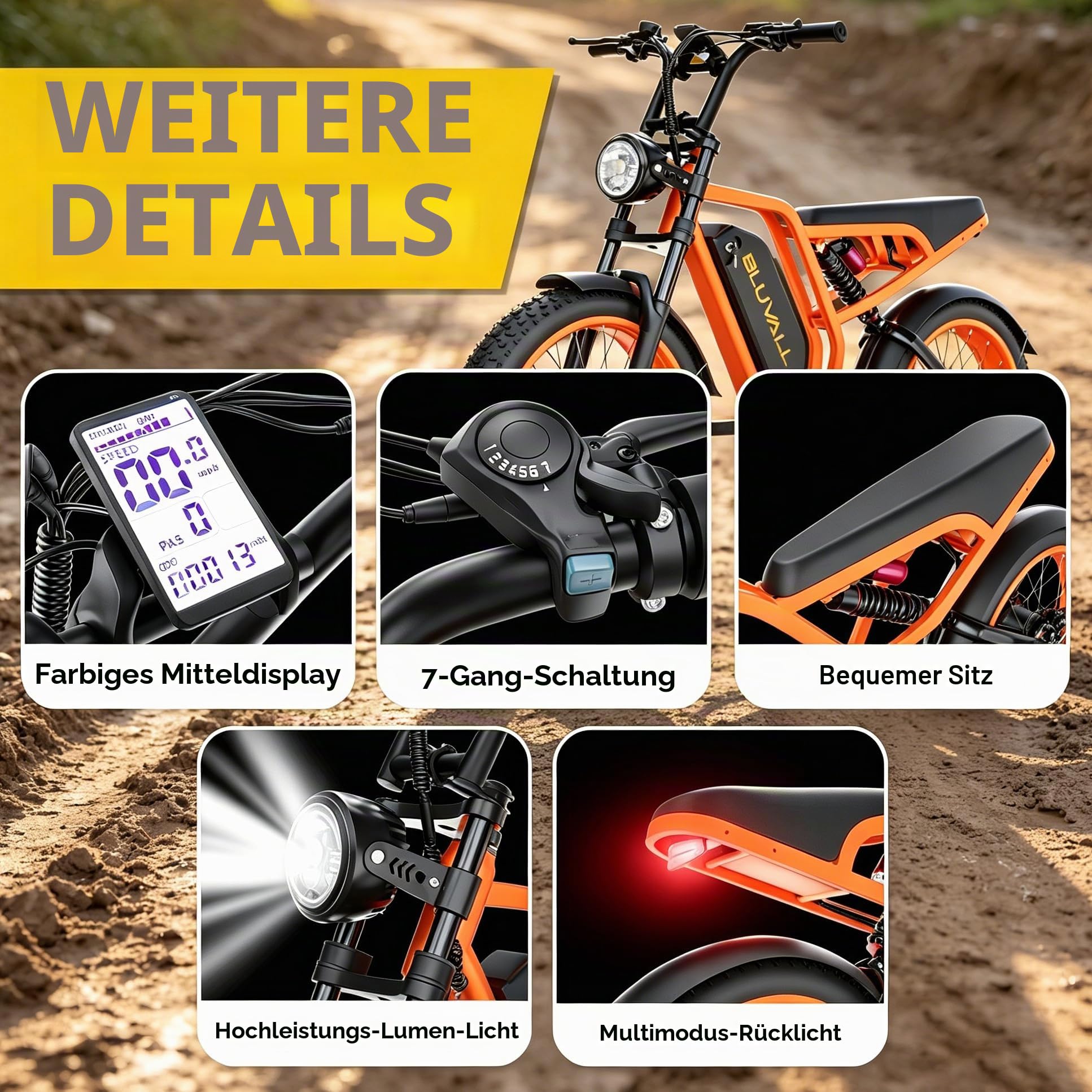 Elektrofahrrad für Erwachsene, abnehmbarer 52 V und 20 Ah Akku, breite und verstärkte rutschfeste Reifen, geeignet für Mountainbike und tägliche Fahrten, mit Scheibenbremsen und langer Akkulaufzeit