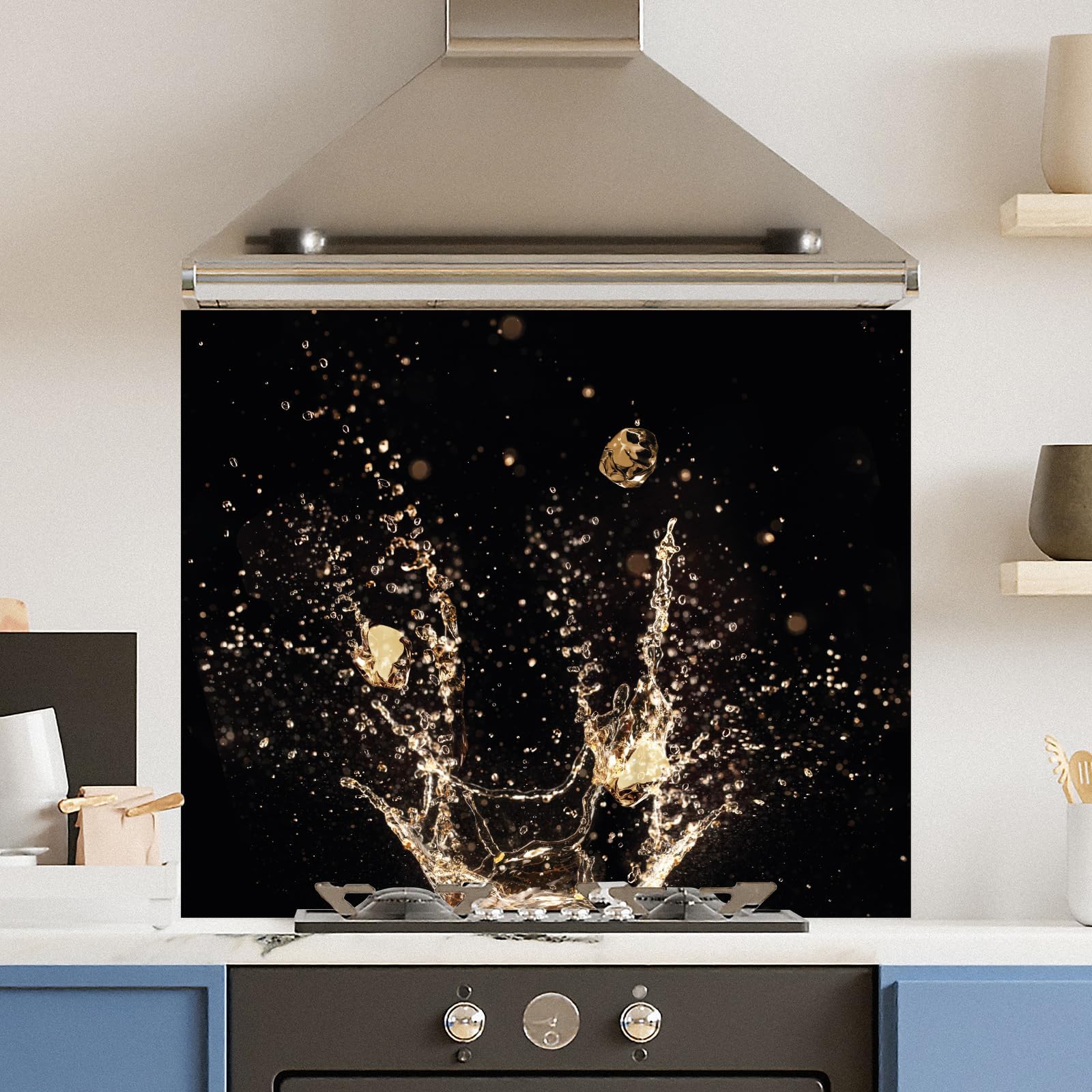 Premium 90 cm x 75cm Champagne Splash Glass 6mm Kitchen Splashback Heat