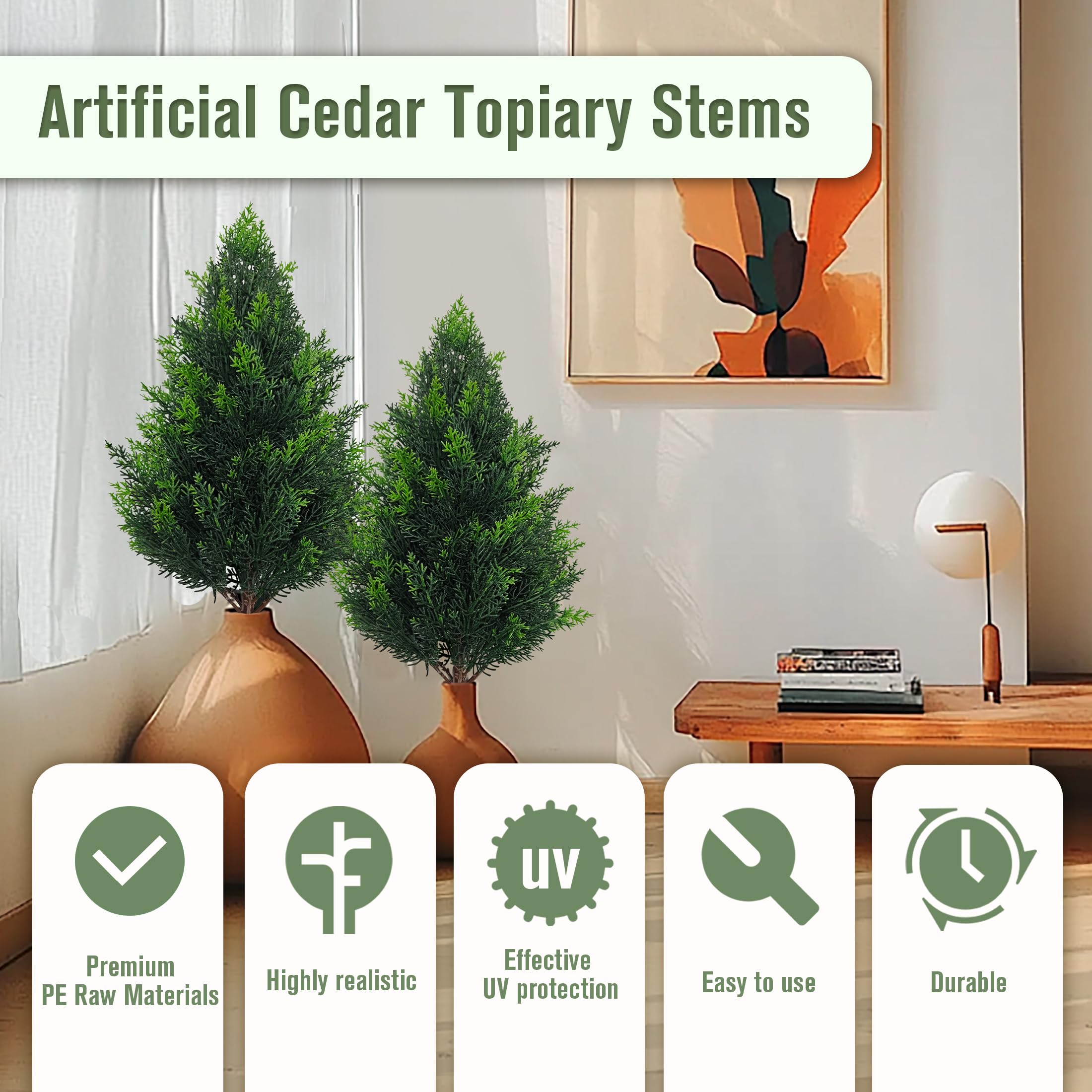 Piante topiaria di cedro artificiale: 50,8 cm (2P), resistente ai raggi UV, steli di pino finto arbusti in plastica verde per interni ed esterni, decorazione per la casa, giardino, veranda