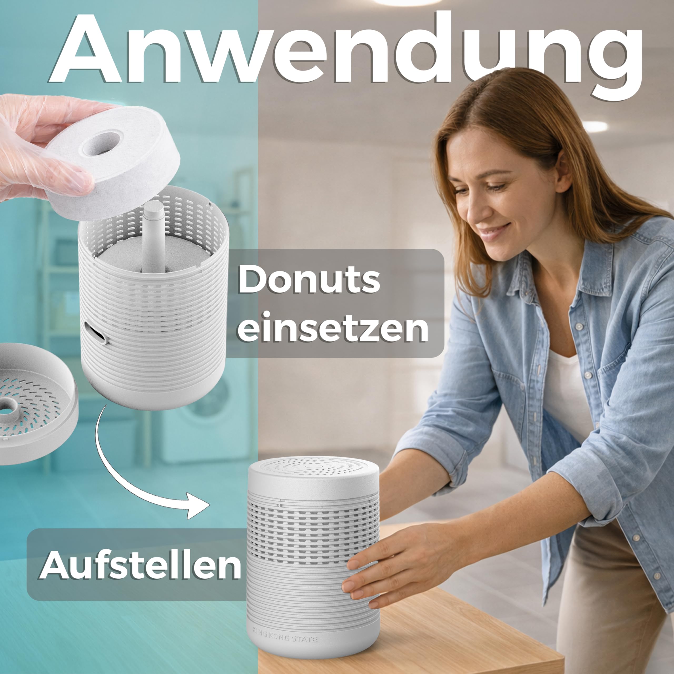 King Kong State Osuszacz powietrza bez prądu | do 27 m² | w zestawie 3-miesięczny zapas granulatu | osuszacz powietrza do pomieszczeń przeciw pleśni w mieszkaniu, łazience | osusza piwnicę |