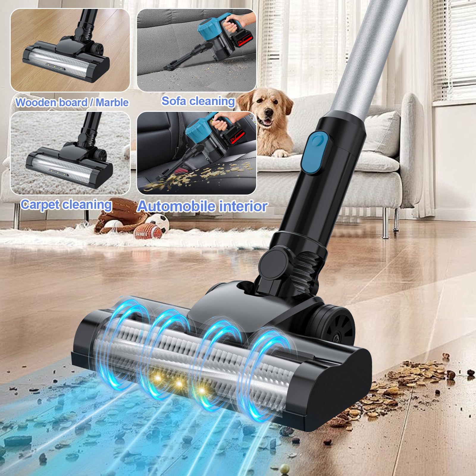 Aspirateur Balai Sans Fil avec 2 Batterie,0.8L 16KPa Aspirateur Balai