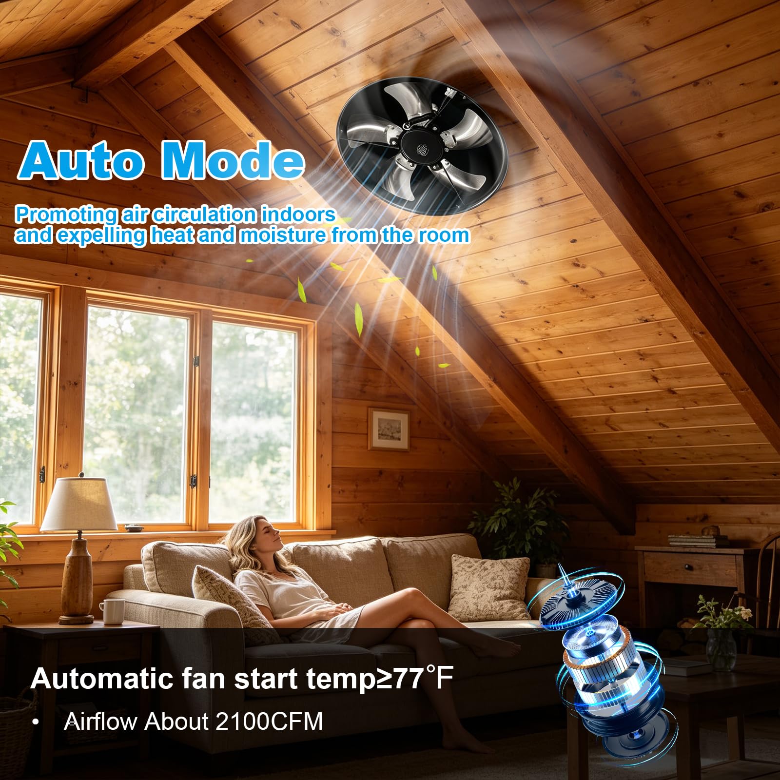 Ventilateur Extraction de Toit Solaire 42 W Flux d'Air 2100 CFM Ventilateur d'Extraction Solaire de Grenier avec Télécommande Intelligent pour Refroidissement Ventilation Atelier, Serres, Garage