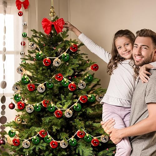 Miniatura 5 de Pinkunn Juego de 2 guirnaldas iluminadas para porche de Navidad, para puerta delantera, con luces LED, lazo rojo, adornos de bombilla de Navidad