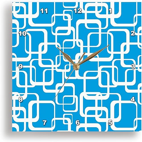 3dRose, Retro MCM Square Motif Vintage Pattern 1 Blue, 10x10 Wall Clock