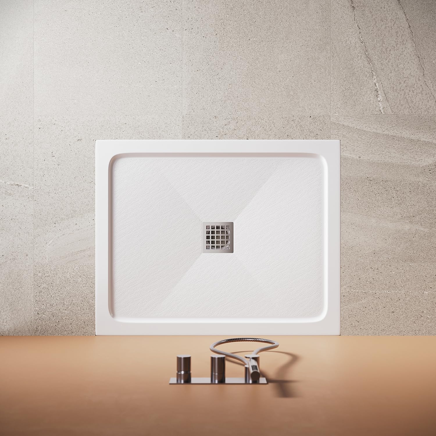 SMC Plato de ducha blanco 100 x 80 cm, con forma cuadrada, plato de ducha plano antideslizante, incluye desagüe