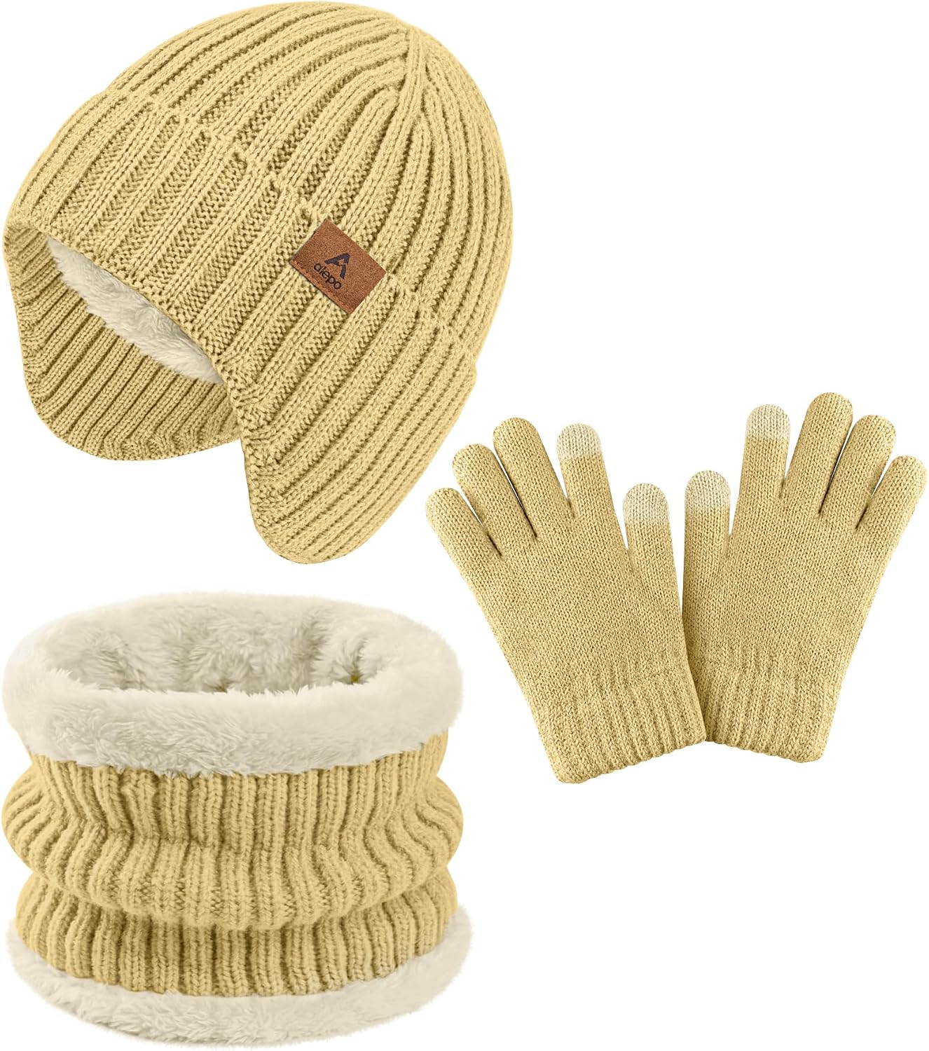 Kids Winter Hat Gloves Scarf Set, Boys Girls Cold Weather Knit Beanie with Ear Flaps & Fleece-Lined Neck Gaiter Mittens Set Color31