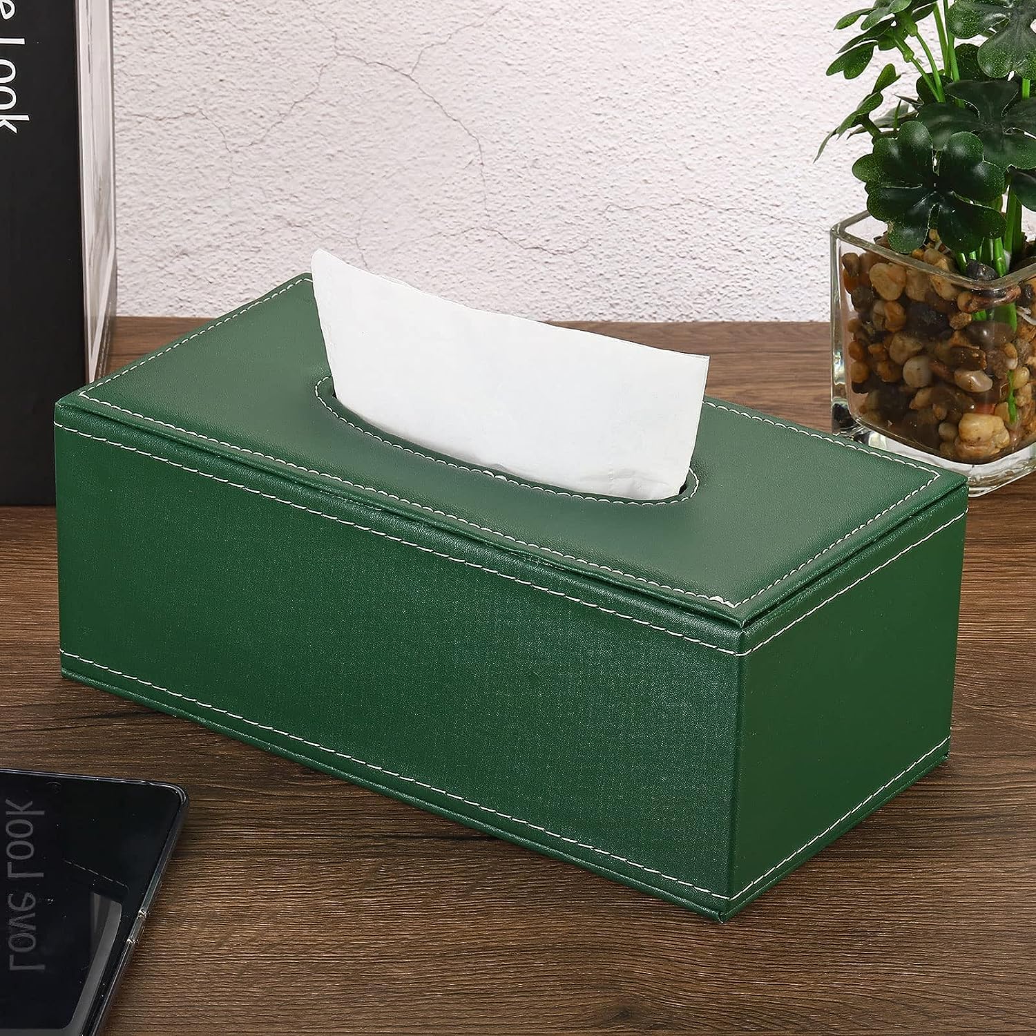 oddpod™ PU Leather Rectangular Tissue Box Holder/Napkin & Paper Towel Dispenser with Magnetic Bottom Lid for Office, Home, Hotel, School & Salon - Bottle Green