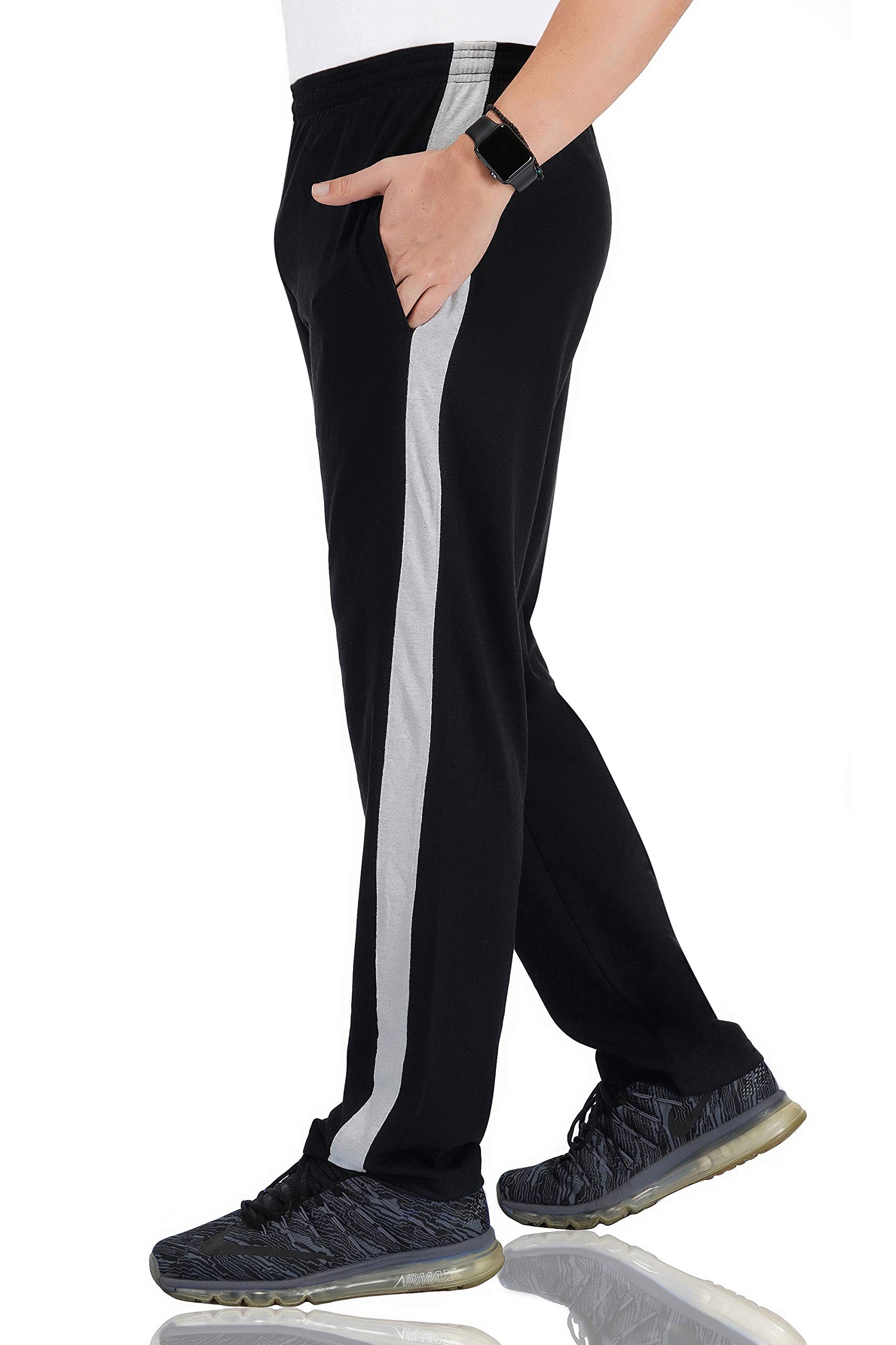 fflirtygo Men's Cotton Track Pants, Joggers for Men, Night Wear Pajama, Black Color with Stripes and Pockets for Sports Gym Athletic Training Workout-picture-47