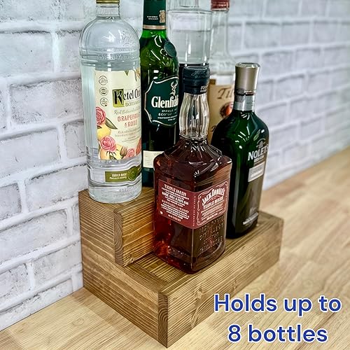 Miniatura 5 de Estante escalonado para botellas  Expositor de botellas de licor de 2 niveles  Organización de bar  Estante de encimera de cocina (Early American)