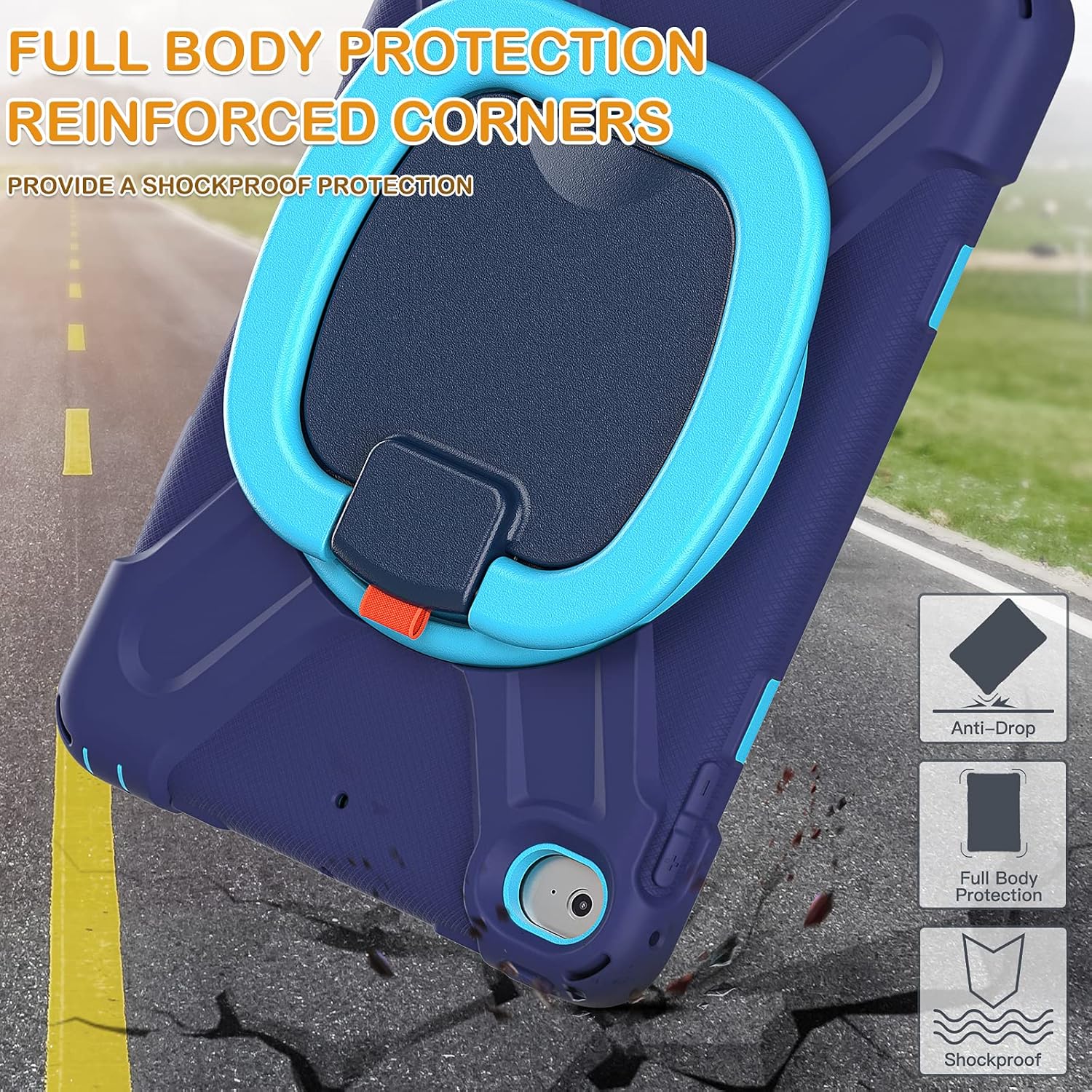 BRAECN Case for iPad mini 5th/4th Generation-Heavy Duty Full Body Protective Rugged Case with Pencil Holder,Kickstand,Hand Grip,Carrying Holder for iPad mini 5(2019),Mini 4(2015) 7.9 Inch, Navy+Blue