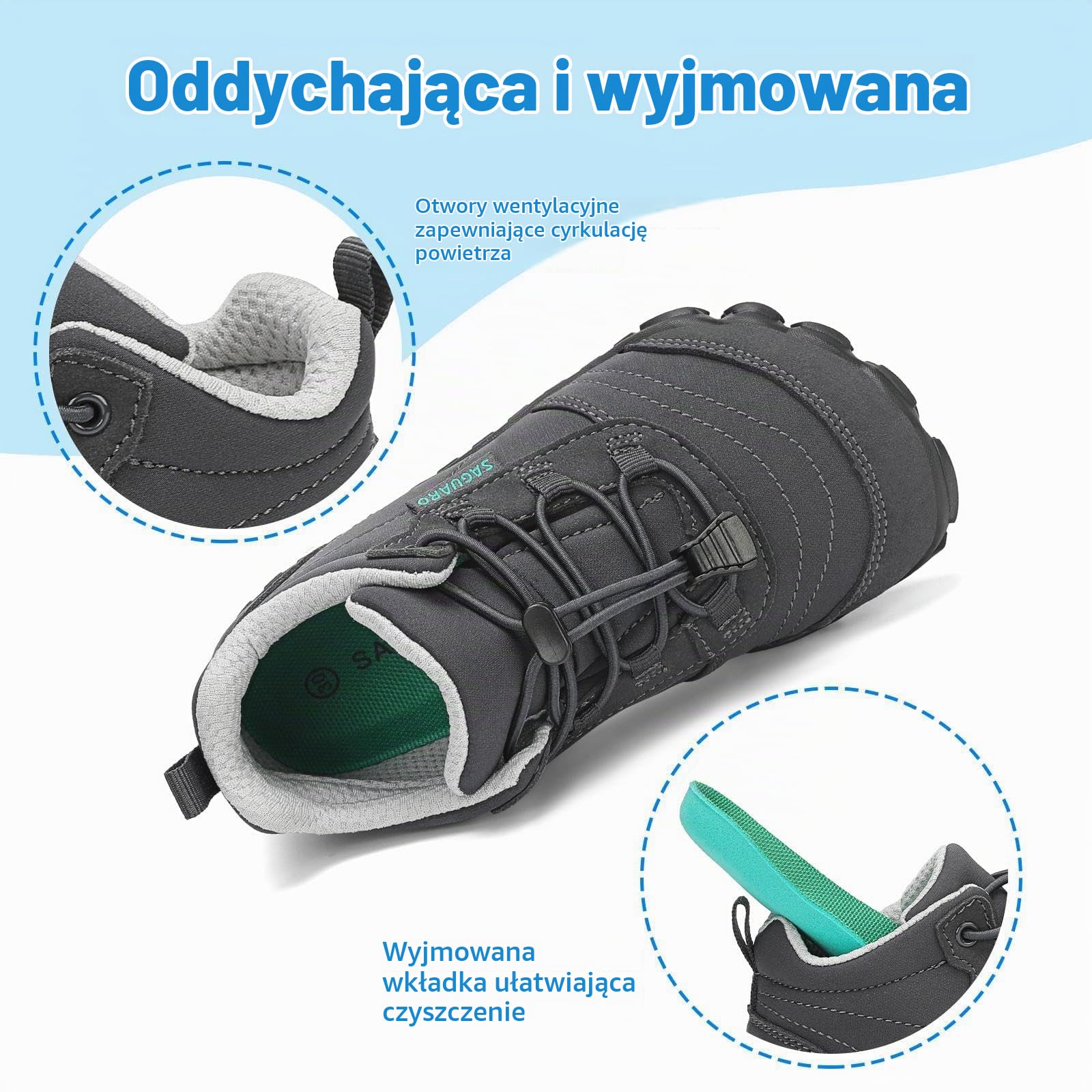 SAGUARO Dziecięce buty boso buty do biegania na szlaku barefoot minimalistyczne, lekkie, oddychające, rozmiar 26-36