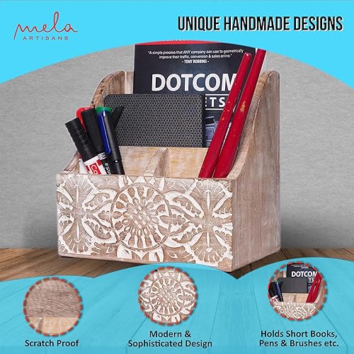 Miniatura 2 de Mela Artisans Soporte de letras de madera natural para escritorio con tacto rústico, organizador de escritorio de madera anhelada a mano,