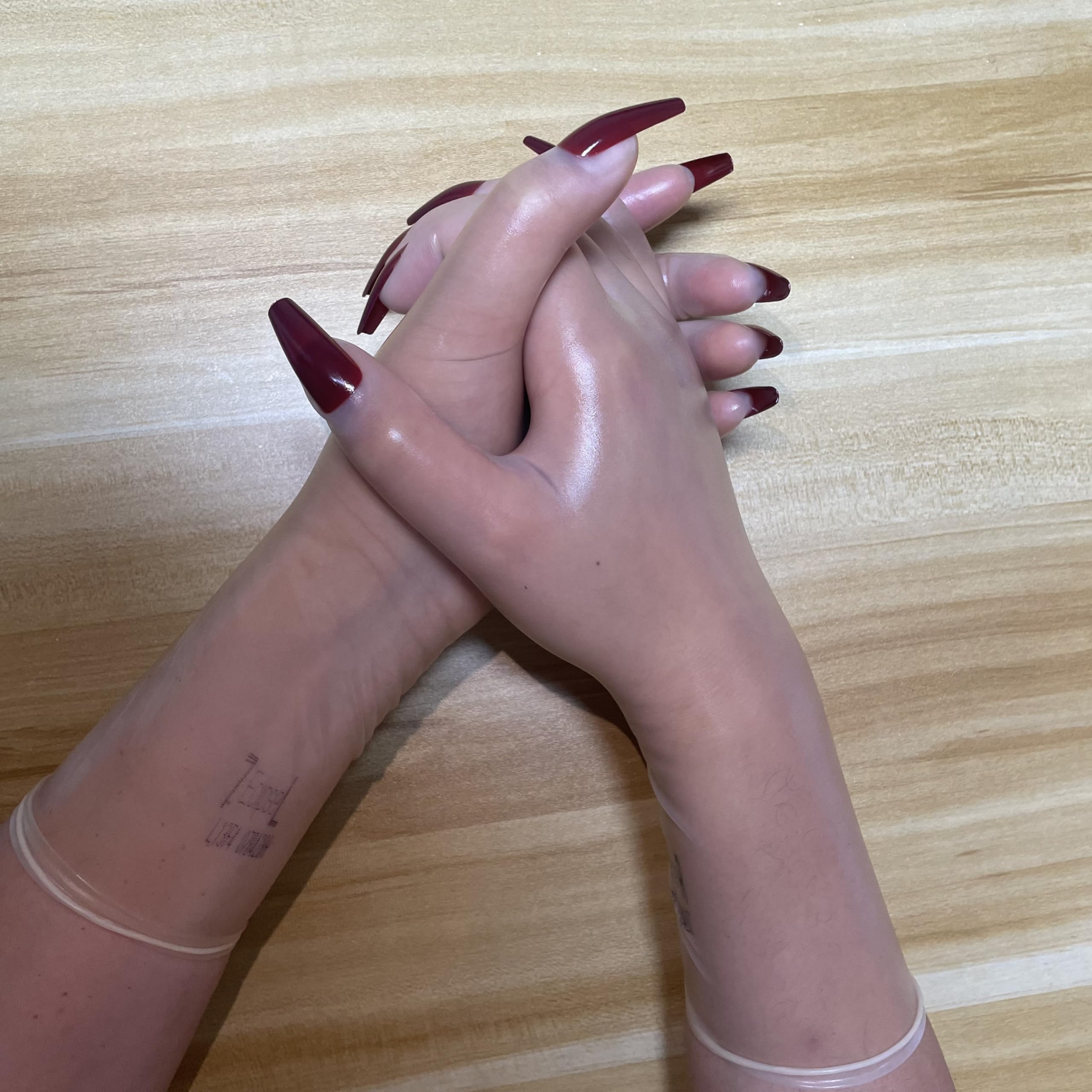 Generisch 0,1 mm Ultra Dünne Transparente Naturlatexhandschuhe mit Nägeln, Fünf Finger, Hohe Elastizität, Weich & Bequem, Unisex für Damen & Herren, Kostümzubehör für Cosplay