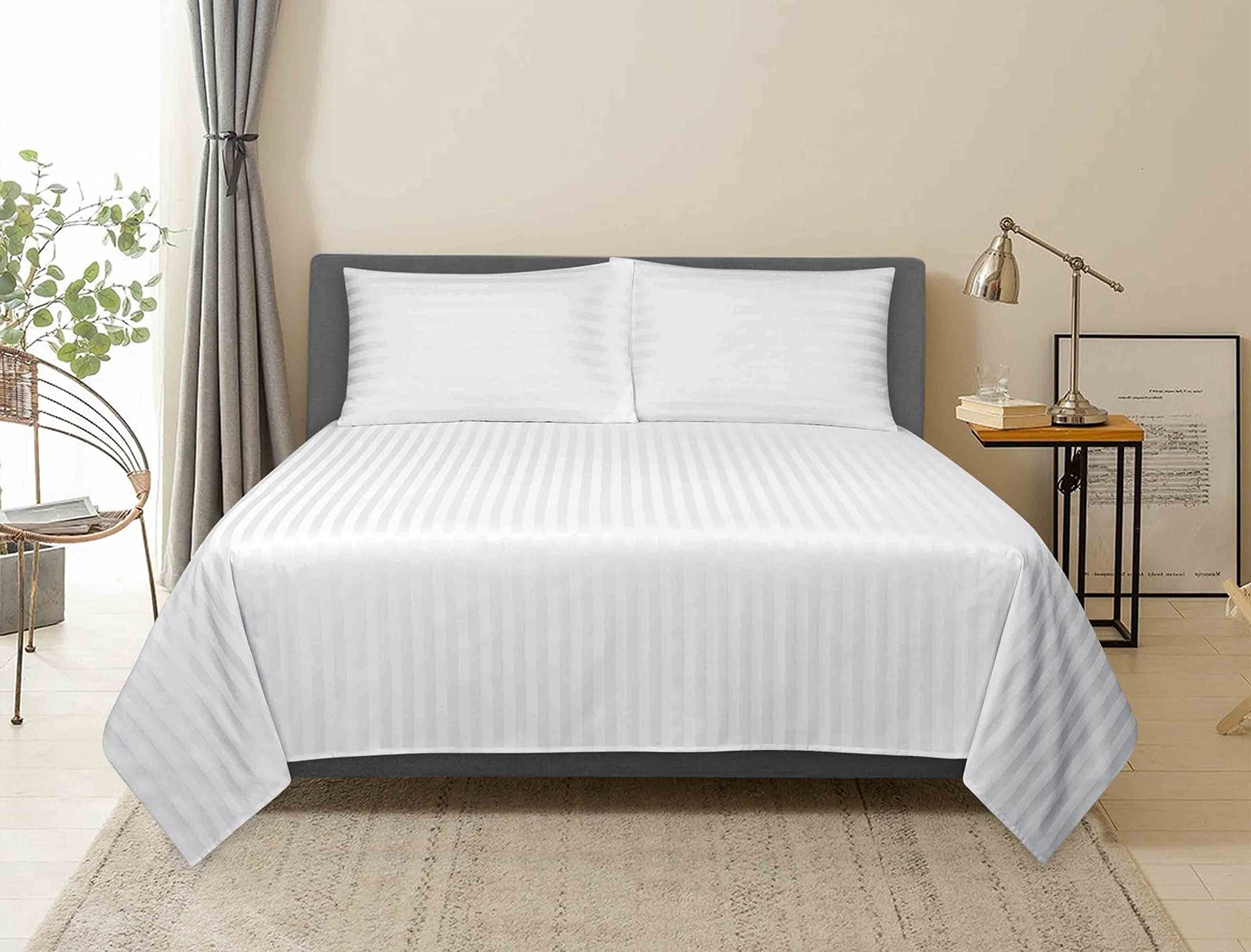 HOTEL LINEN KLUB Deyarco Queen Flat Sheet 3PC Set - 280TC 100% Long Staple Cotton Sateen Weave, Luxurious and Super Soft Quality, Size: Flat Sheet 240 X 260cm + Pillowcase 50 x 75cm, Color: White