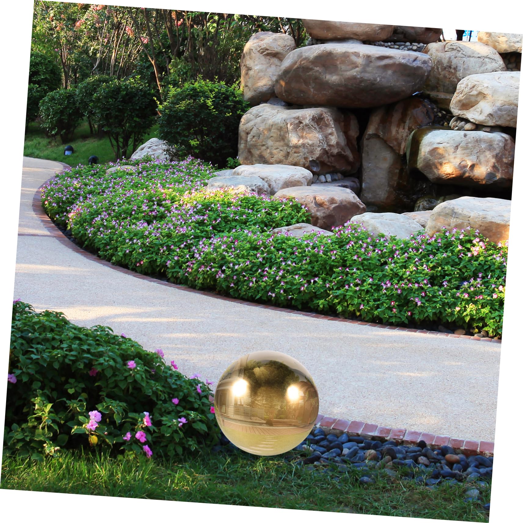 UKCOCO Boule Décorative Extérieure Acier Inoxydable Réfléchissant Miroir Creuse Dorée Or Titanium Boule Flottante pour Jardin et Étang Décoration Métallique Résistante