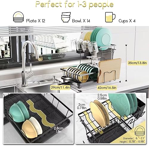 Miniatura 2 de Escurridor de platos con escurridor, escurridor de platos de 2 niveles con colgador de toalla (con 1 toalla de cocina), estante de metal para