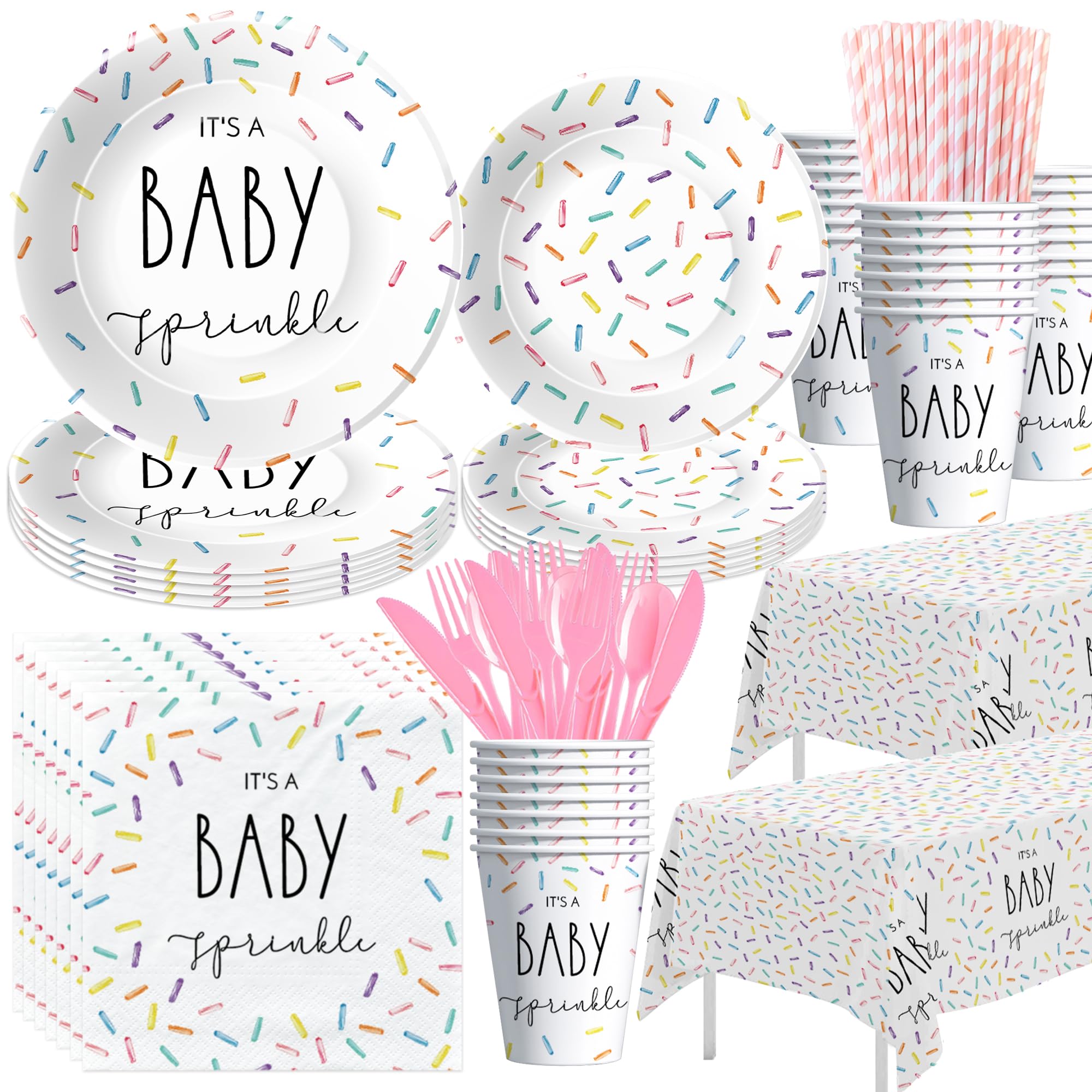 Blue Sprinkle Baby Shower Supplies - Complete Tableware Set For 24 Guests