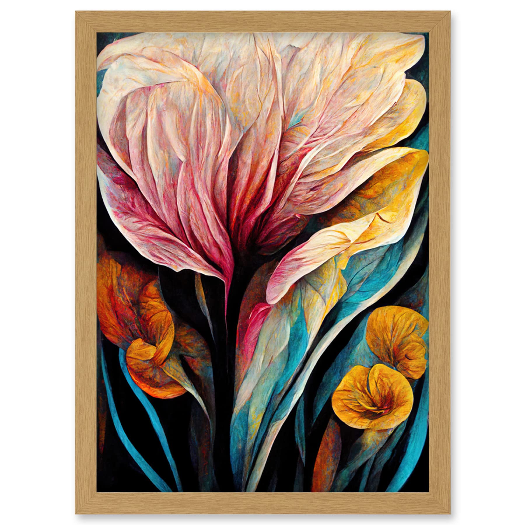 Doppelganger33 LTD Abstract Tropical Floral Bloom Acrylic Flower Artwork Framed Wall Art Print A4