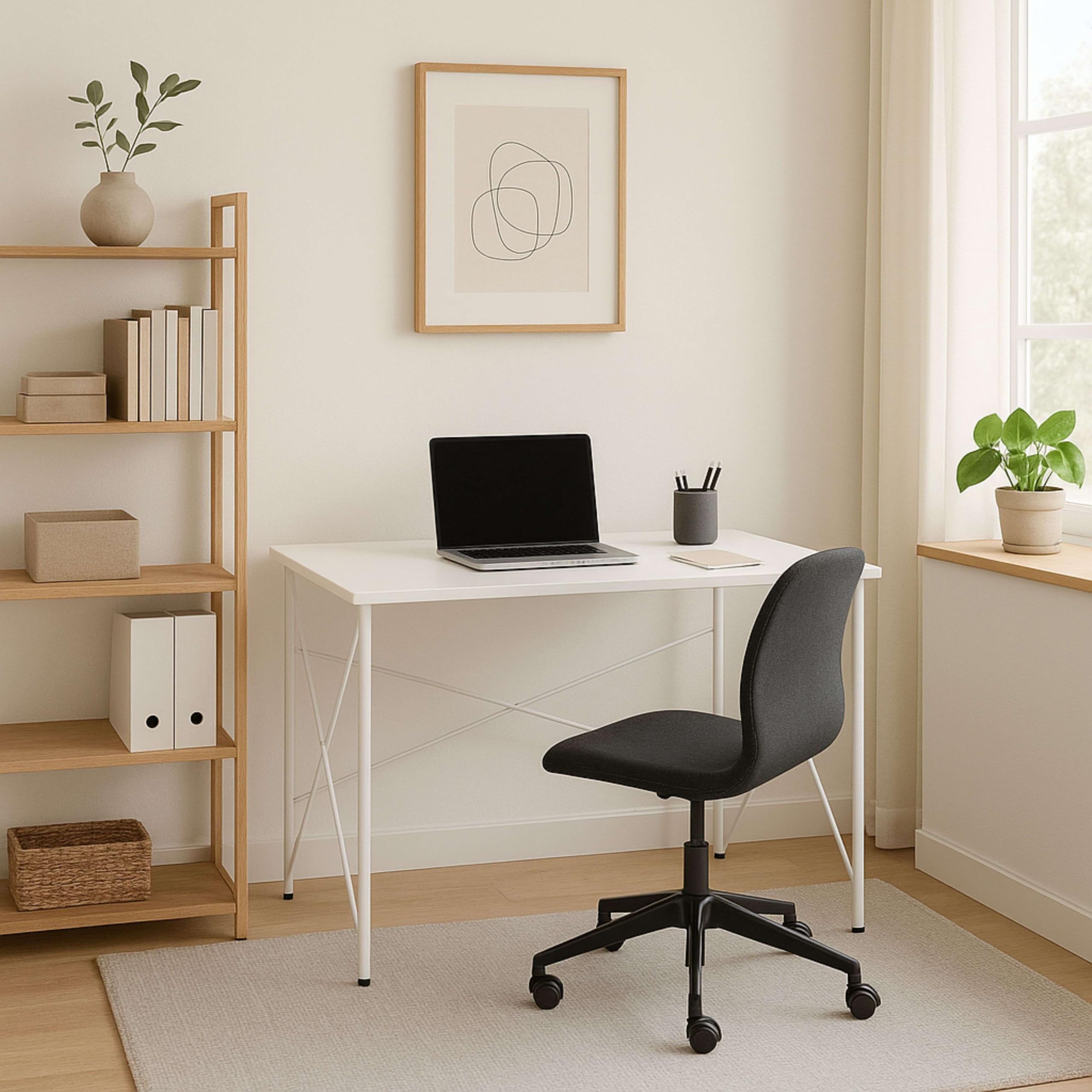 Miroytengo Mesa Escritorio Plegable Fed de Oficina Estilo Moderno con Estructura Metálica en Color Blanco 100x73x50 cm