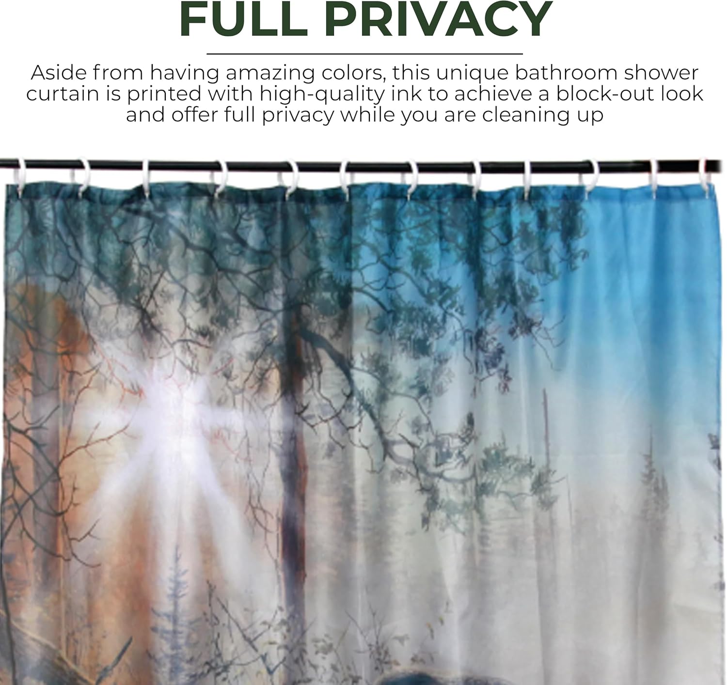 Rivers Edge Products Bathroom Shower Curtain, 70 x 72 Inches, Unique Bath Curtain with Hooks, Printed Licensed Art of Animal Nature Scene, Bear