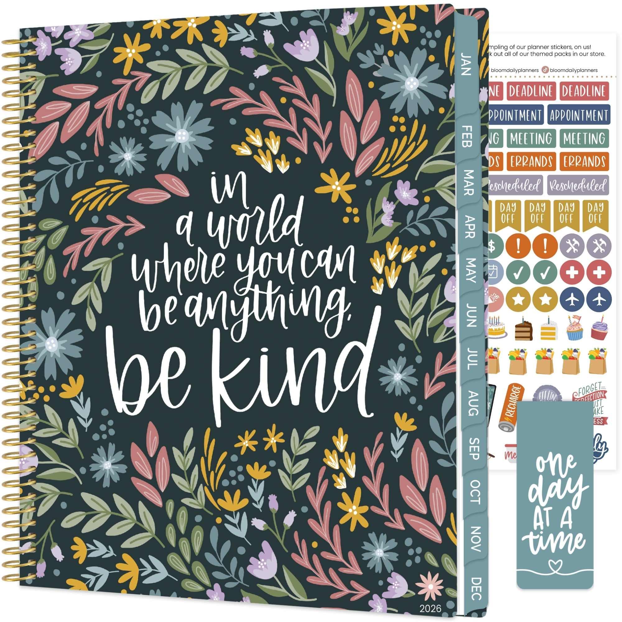bloom daily planners 2026 Planner (January to December) - 8.5” x 11” Weekly & Monthly Dated Agenda Organizer Book with Stickers & Tabs - Flexible Soft Cover - Be Kind