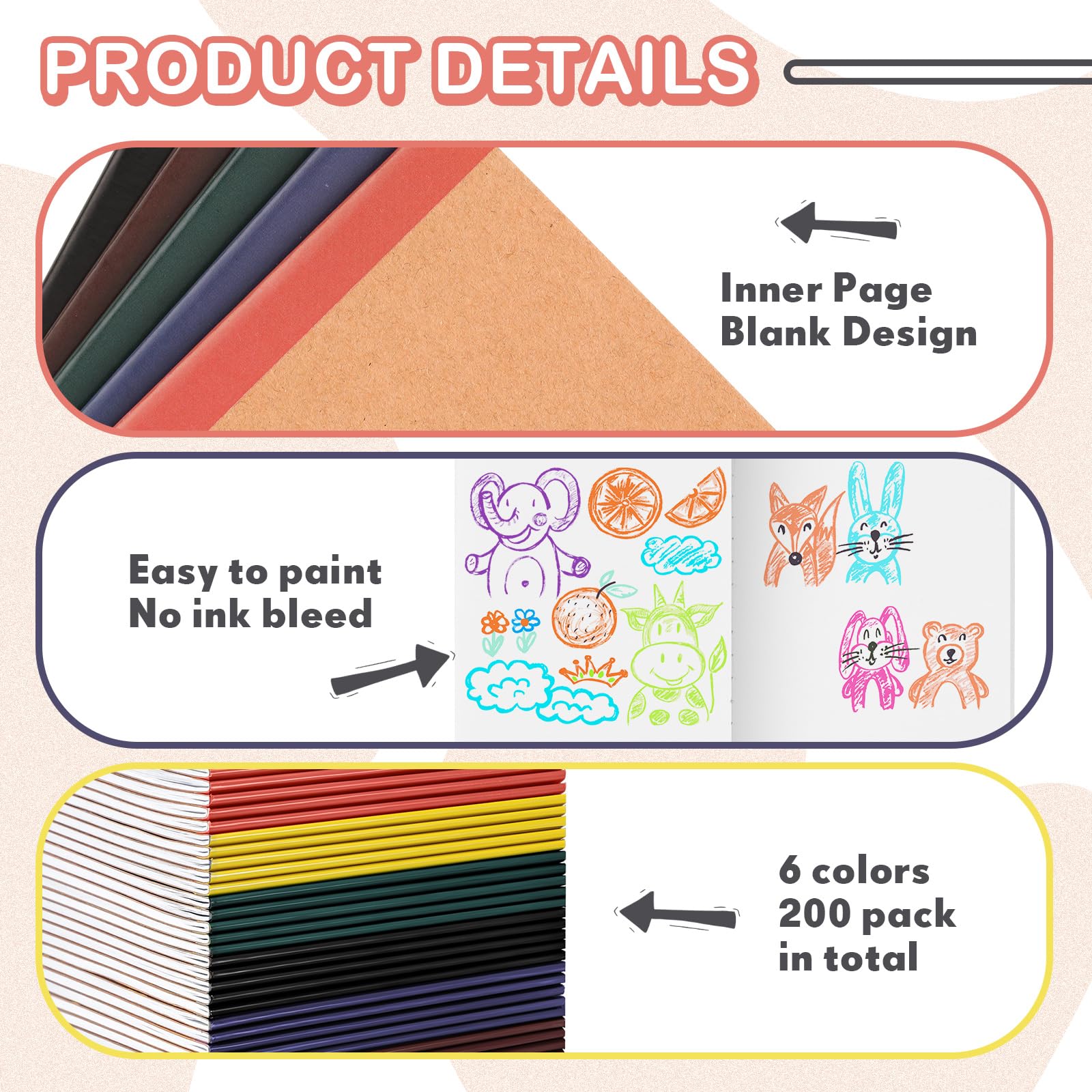 Sherr Paquete de 200 cuadernos de papel kraft A6 en blanco, sin forro, cuadernos de papel kraft a granel, cuadernos de bocetos para viajeros, suministros de oficina en casa, 4 x 5.5 pulgadas (tono