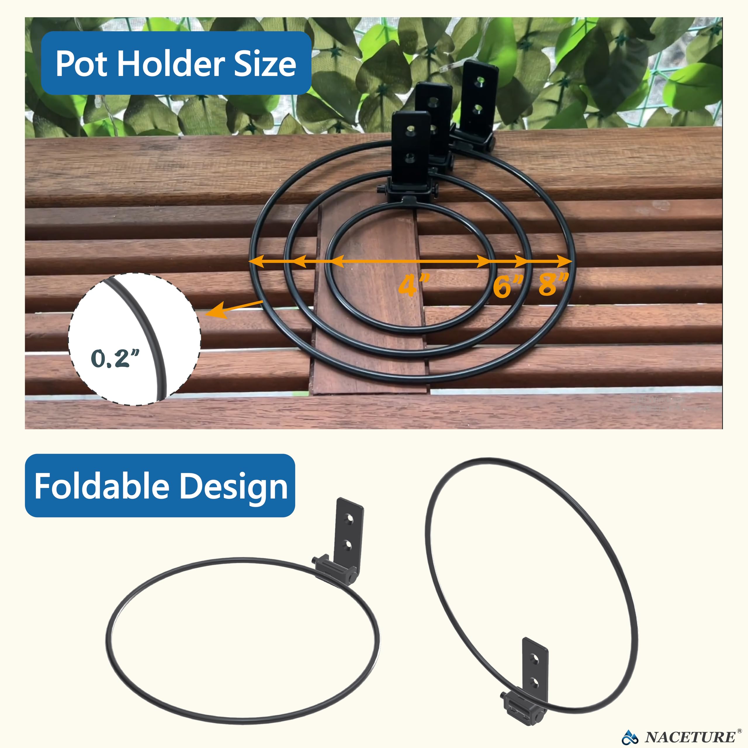 8 Inch Plant Hangers Outdoor and Indoor Ring Holder 3 Pack, Wall Hook Metal Plant Stand Planters - Image 4