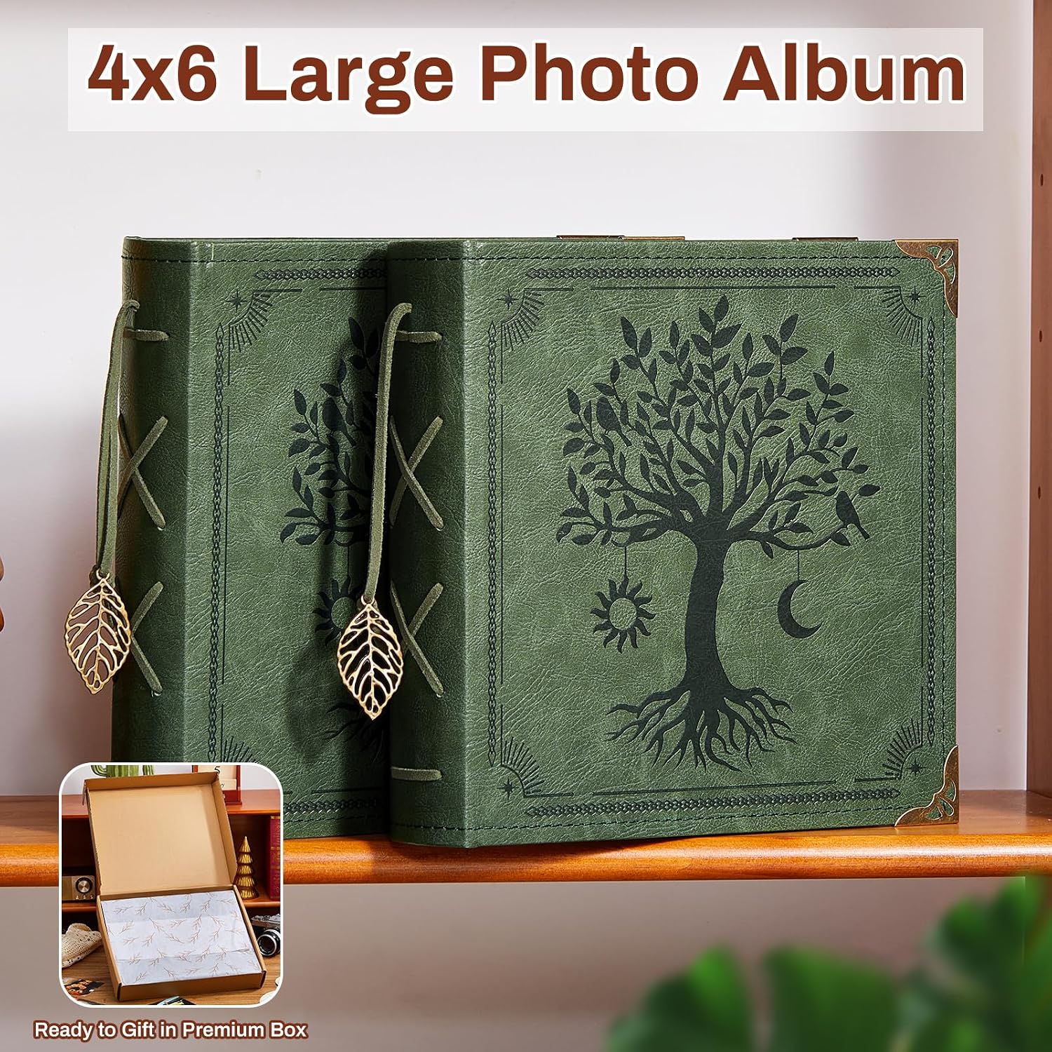 4x6 Photo Album with Writing Space, 200 Pockets, Green