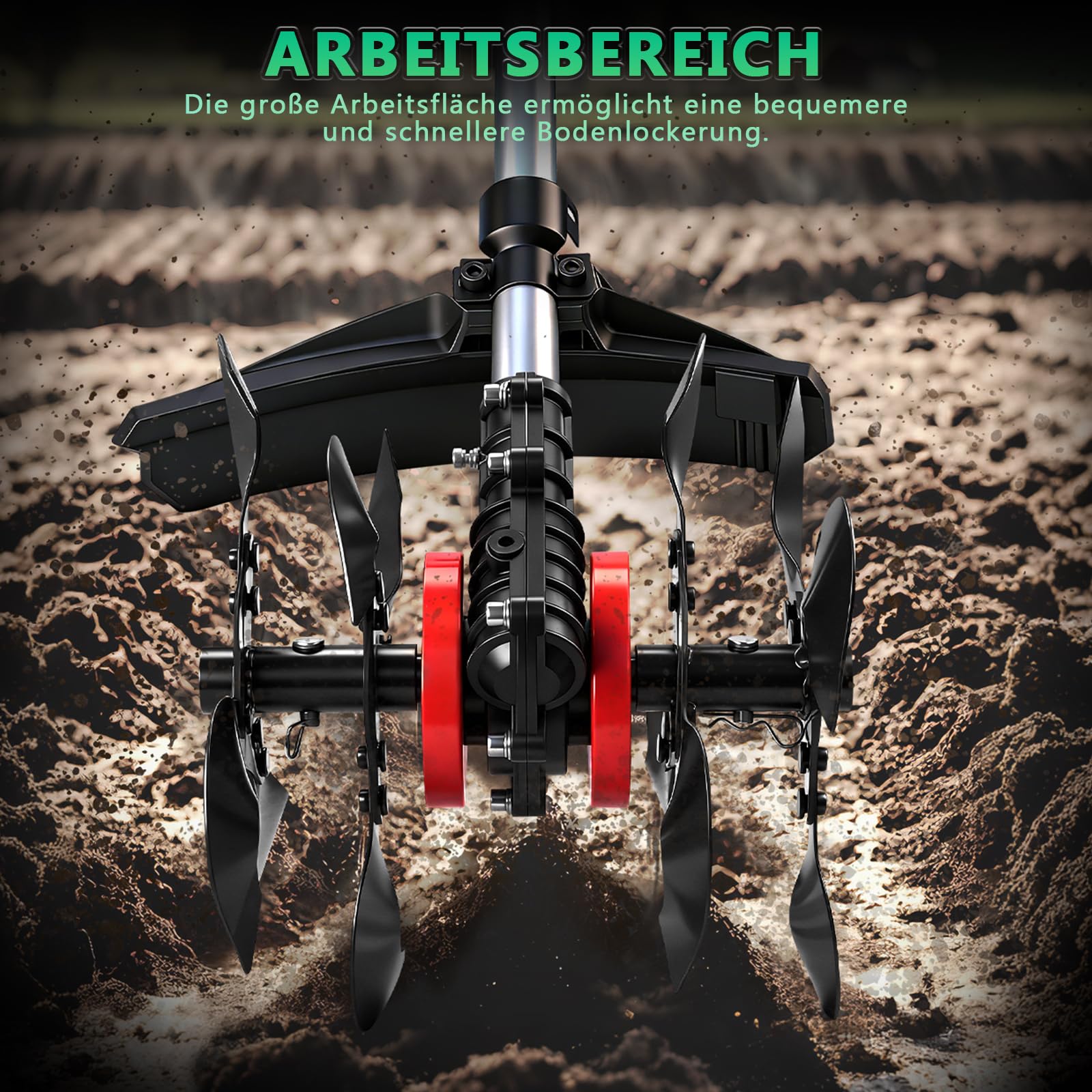 2 In 1 Akku Bodenhacke und Rasentrimmer Kompatibel mit 2 x 4Ah Akkus, Akku Motorhacke mit 25cm Arbeitsbreite & 23cm Arbeitstiefe, 12 Rostbeständige Messer für Bodenbearbeitung und Gartenarbeit