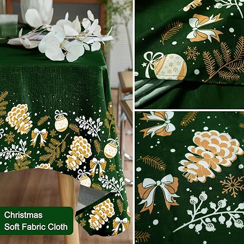 Miniatura 6 de IVAPUPU Mantel navideño rectangular de 60 x 84 pulgadas, mantel lavable para decoración de fiestas, picnic, cena, color verde