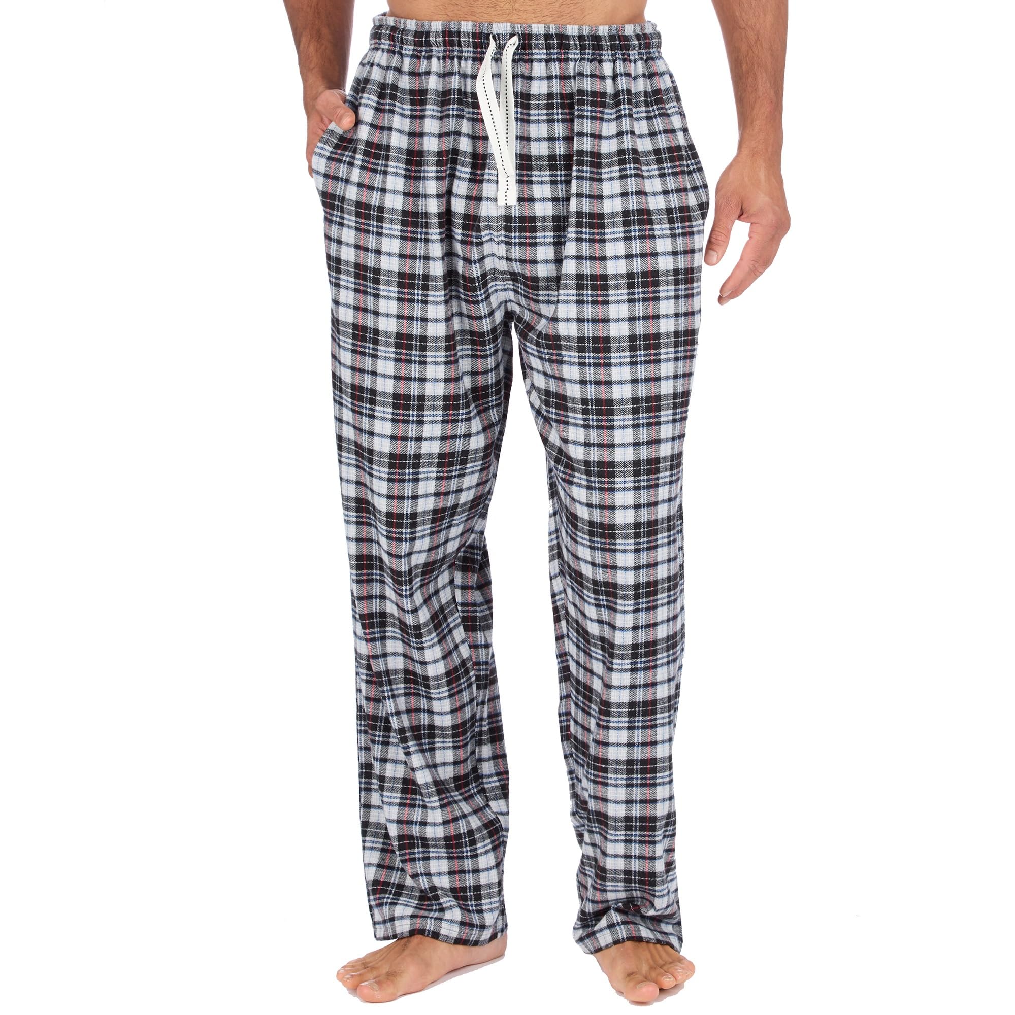 Mens Pyjamas Lounge Pants Cotton Flannel Bottoms Trouser Nightwear PJs Sleepwear (Black, M)