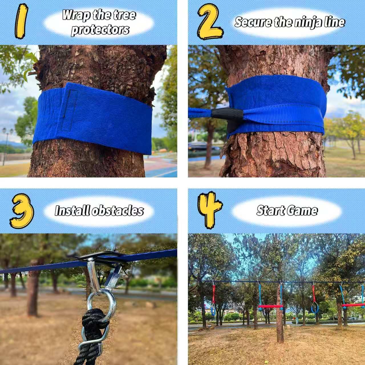 Ninja Warrior Obstacle Course for Kids-Playground Fitness Equipment Ninja Slackline with Multiple Accessories for Kids,Contain Rope ladders,Rings,Ninja Couse for Kids Outside (1x50ft)