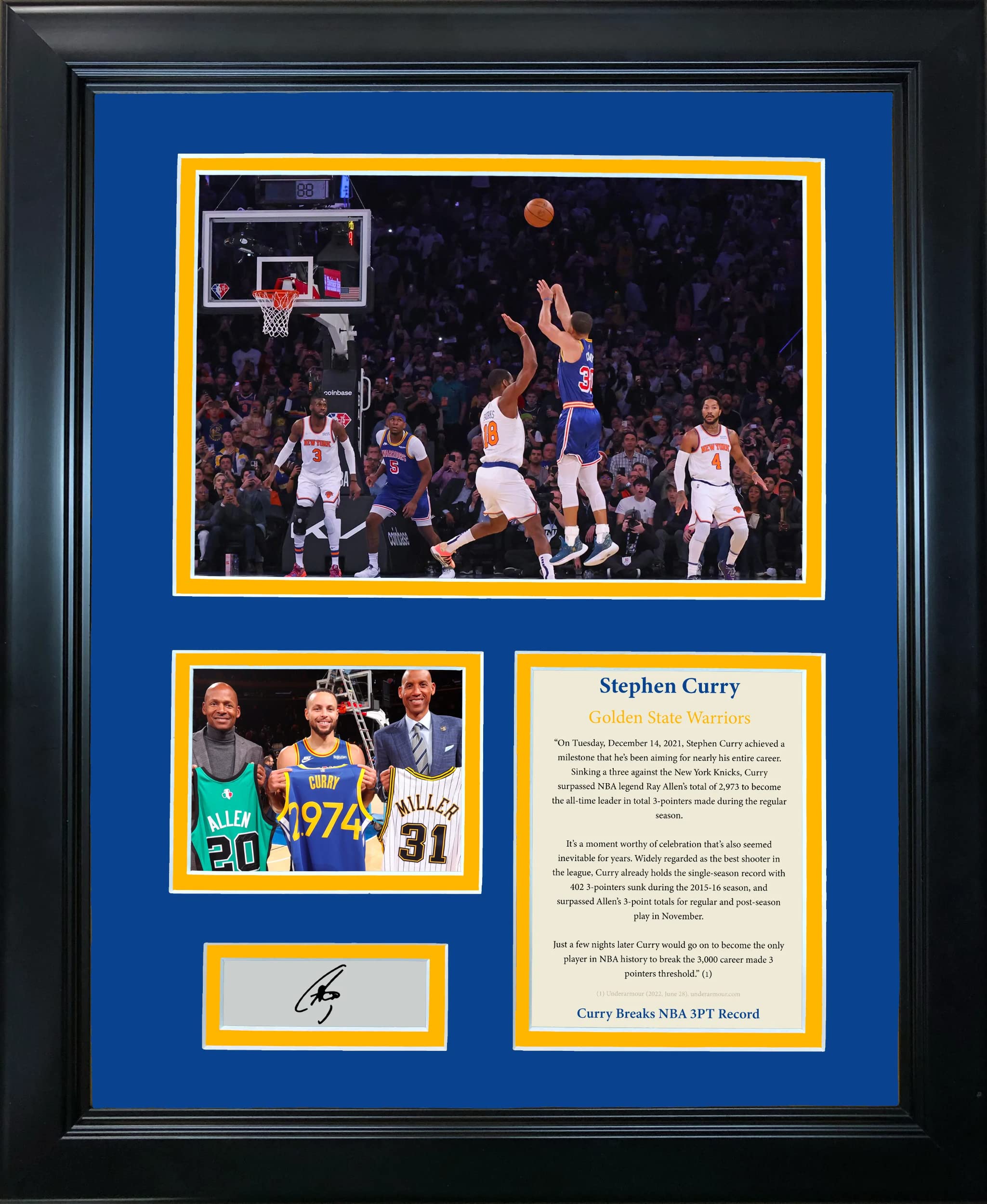Framed Stephen Curry NBA 3 Point Record Facsimile Laser Engraved Signature Auto Golden State Warriors Basketball 11"x14"Photo Sig Collage