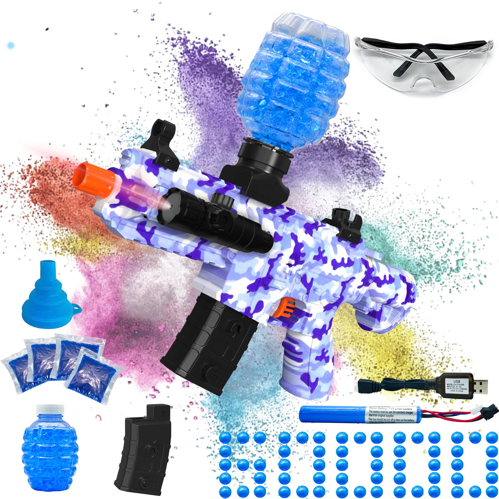 Electric Gel Ball Blaster, High Speed Automatic Splatter Ball Blaster with 40000+ and Goggles, JIFTOK Rechargeable Splatter Ball Toys for Outdoor Activities Shooting Game Party