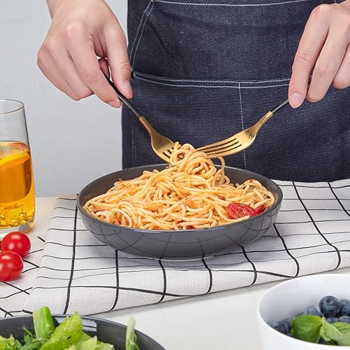 Vista 11 de Fashionwu Juego de 6 cuencos de pasta de cerámica, cuencos de ensalada, platos grandes para servir, cuencos de sopa, aptos para lavavajillas y Blanco