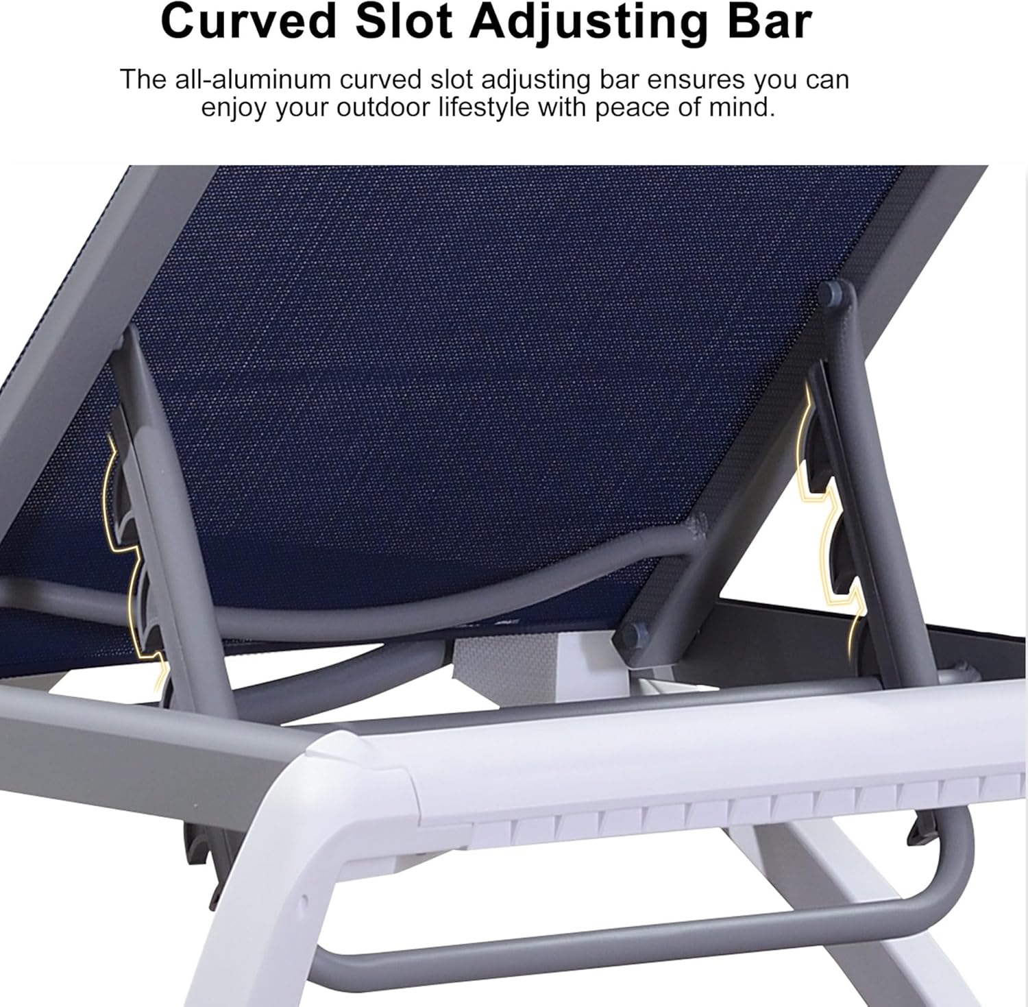 PURPLE LEAF Patio Chaise Lounge Chair Set of 3 Outside Aluminum Plastic Stackable Tanning Chairs with Armrests and Side Table for Pool Sunbathing Beach Deck Outdoor Lounger, Navy Blue