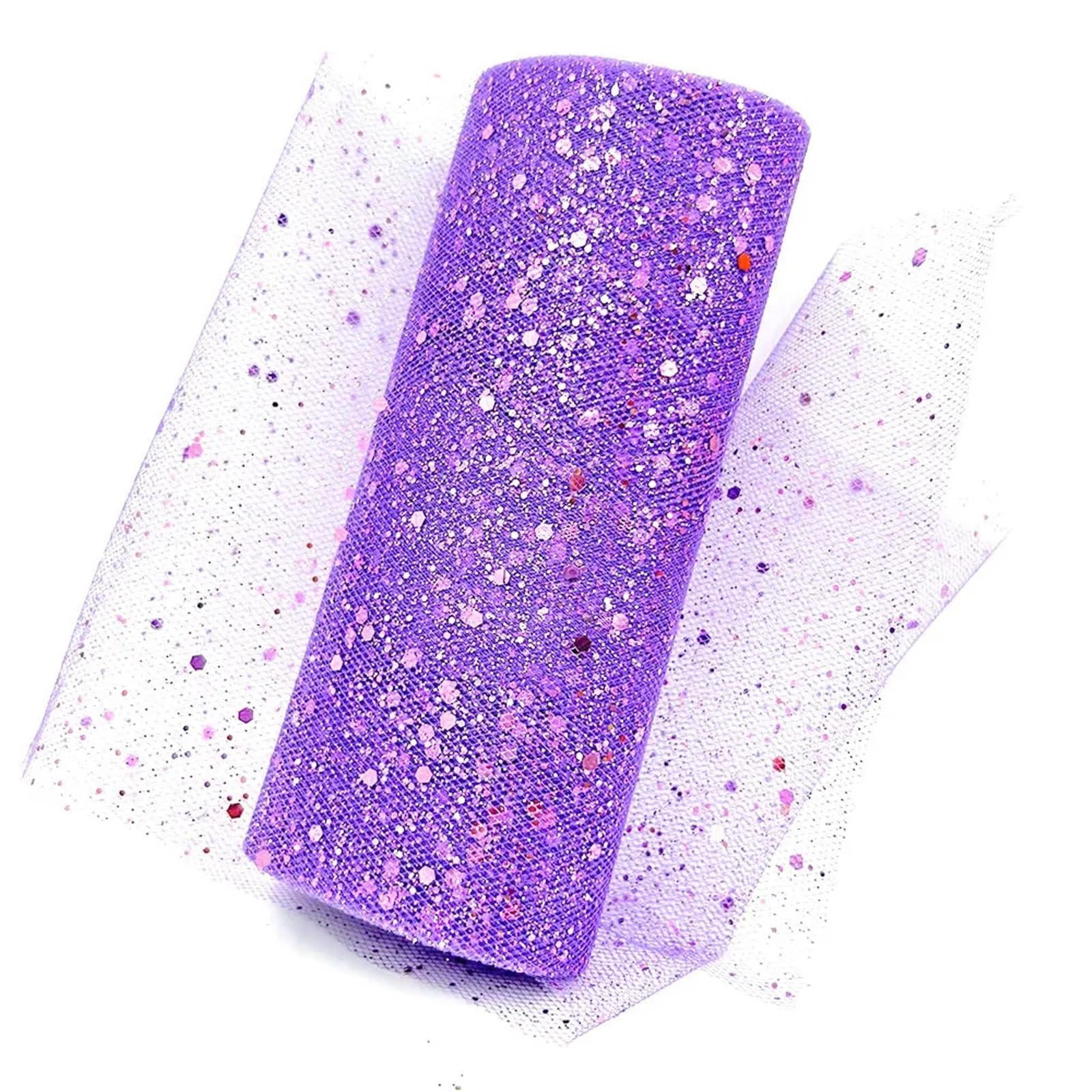 Tulle Fabric Roll 6Roll Glitter Tulle Fabric Roll 6 Inch 10 Yards Sequin Sparkling Ribbon Spool Netting for Wedding Gift Wrapping Party Decor(Purple)