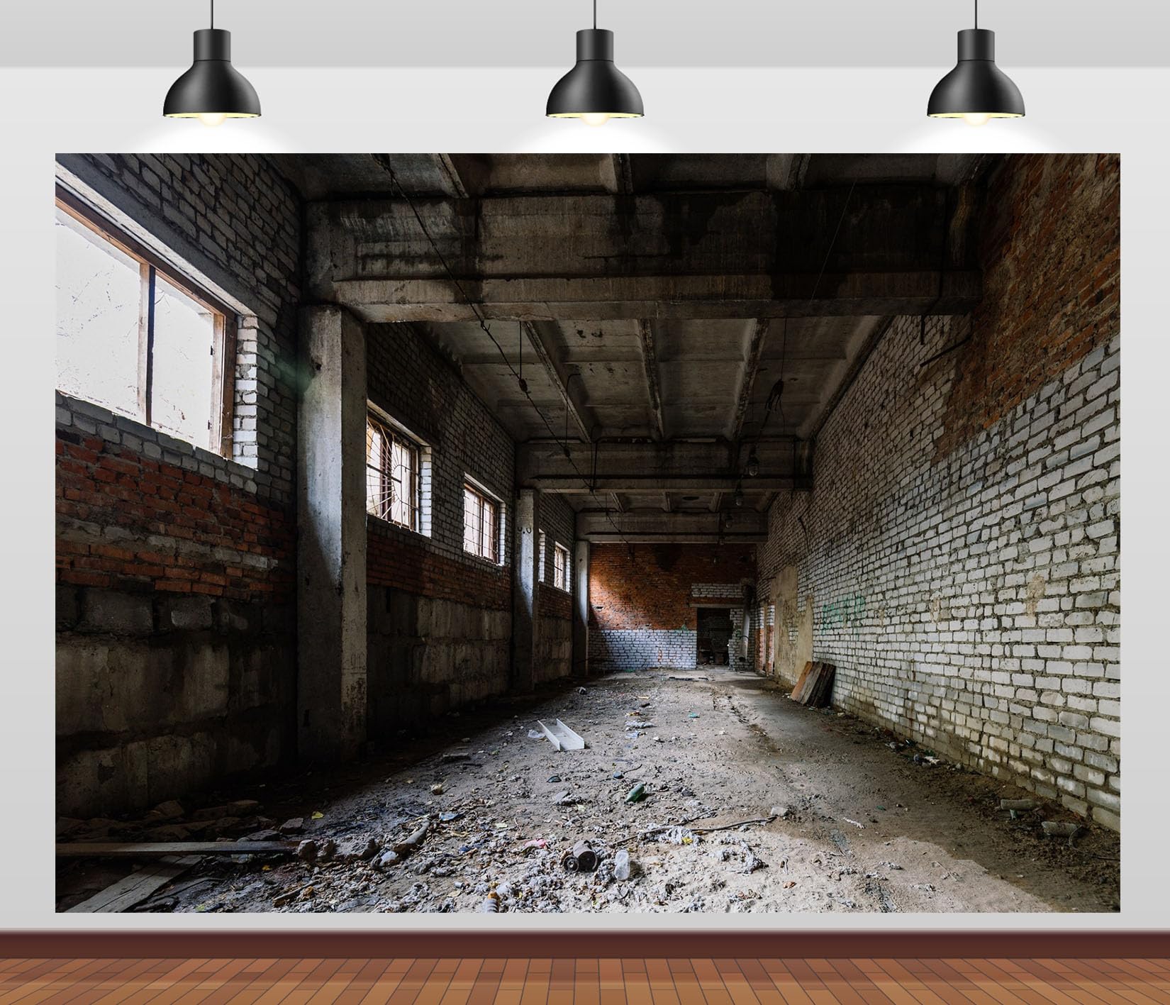 12x10FT (3.6x3m) Capannone Industriale Abbandonato Sfondo Fotografico | Passaggio Di Fabbrica Vuoto Fondale In Tessuto,Pareti In Mattoni Travi Di Cemento,Per Eventi Industriali,Photo Booth