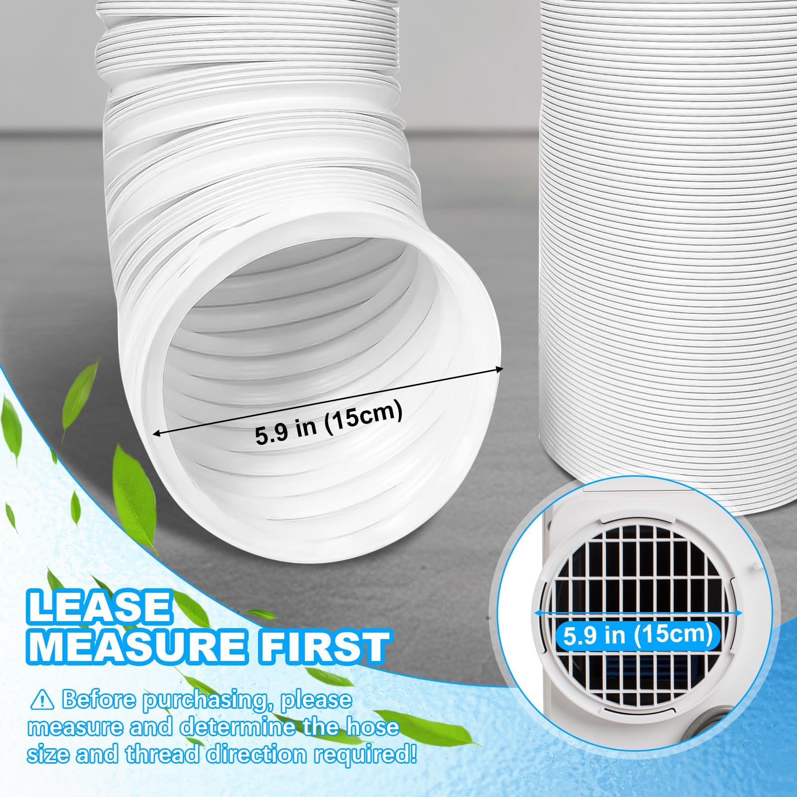Tubo Aire Acondicion Portatil Φ15cm/Longitu 1.5M Ventilación Climática Manguera Alargadora Flexible,en Sentido Antihorario Material PP Resistente