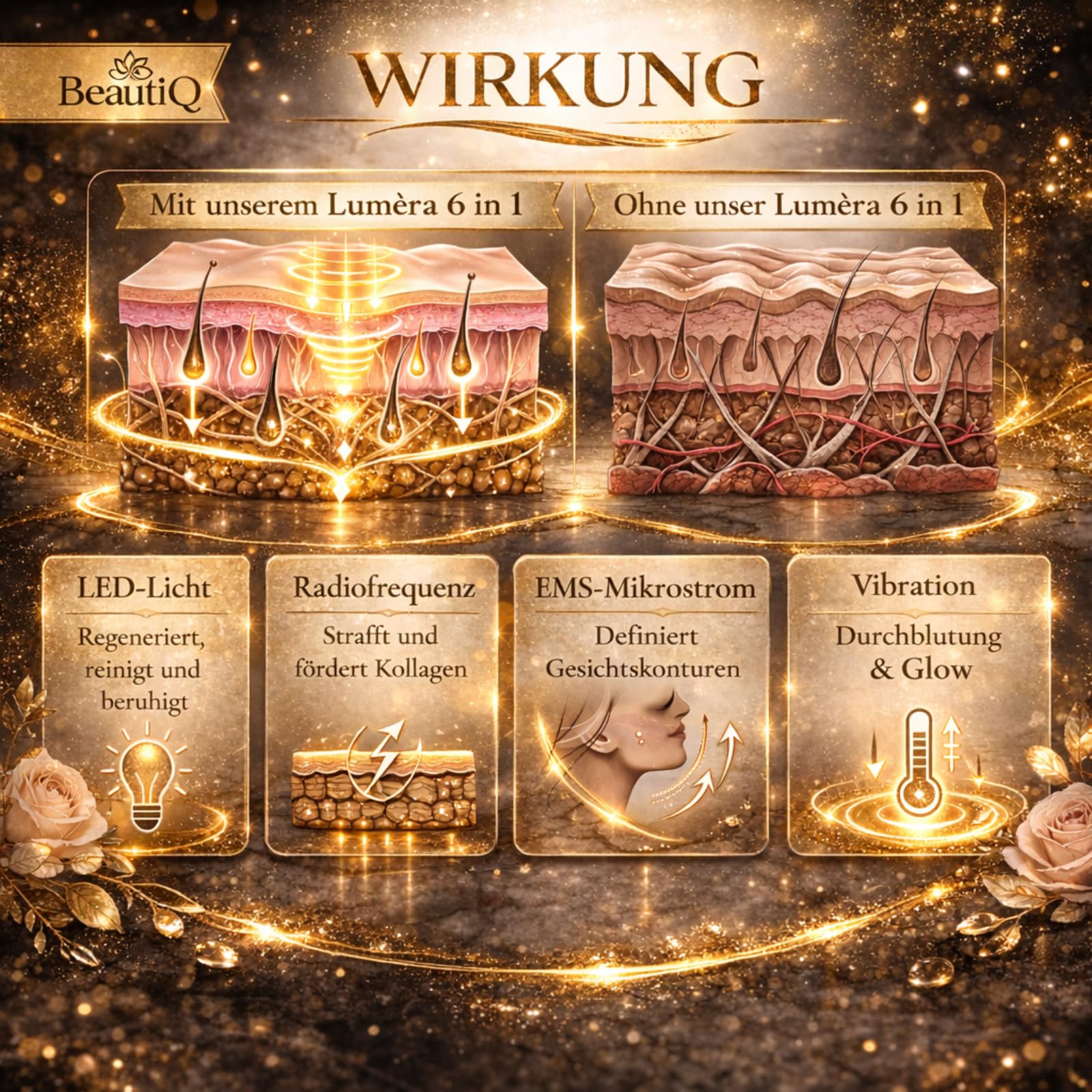 Beauty Lumèra PRO Anti-Aging & RF Gerät | Lichttherapie | 6 Funktionen in 1 Tool - Cleaning, Lifting, Beauty, Pflege, Eye-Care, Kühlung- für schöne und junge Haut | Faltenreduktion Gesicht