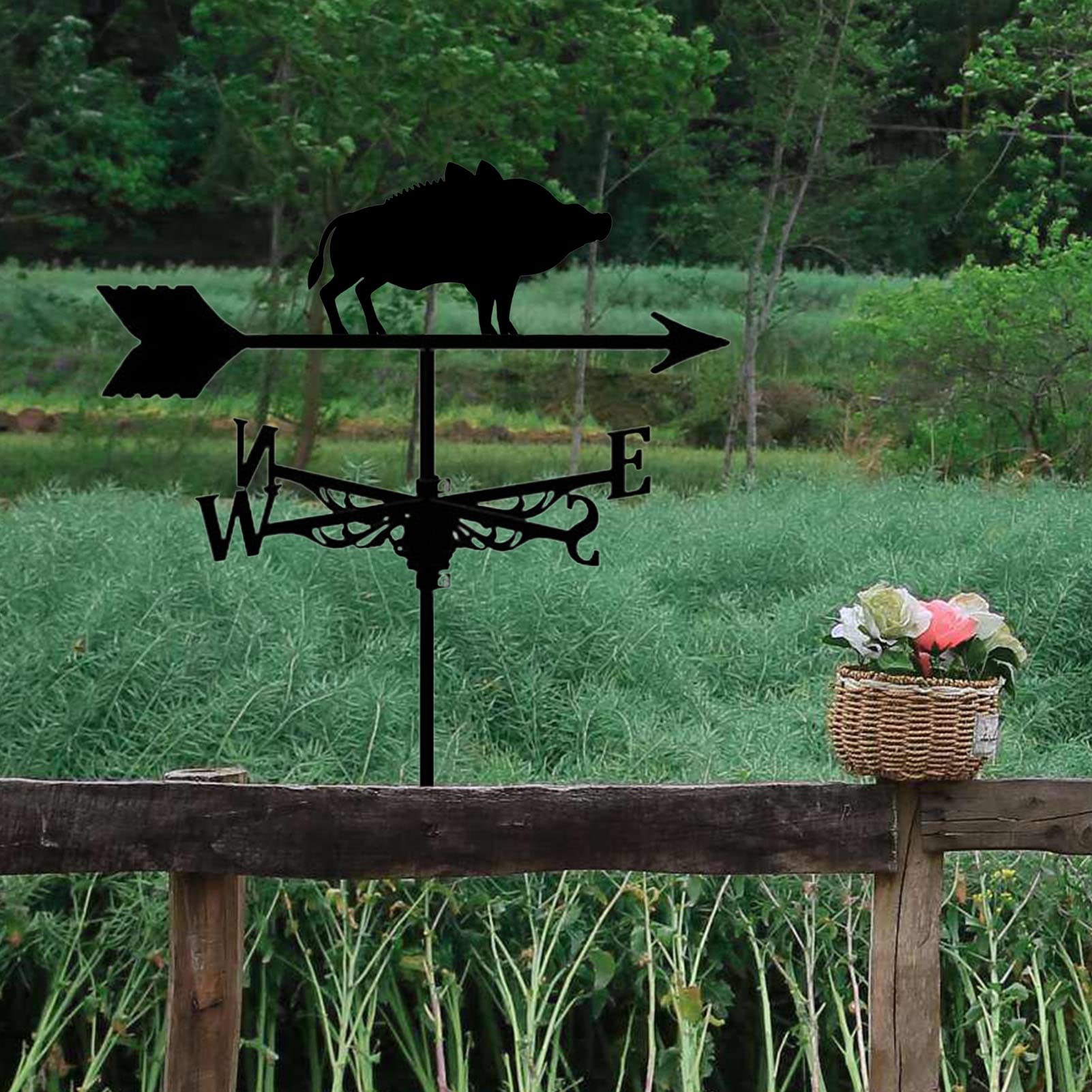 Zwijnensilhouet Windwijzer Duurzaam Retro Windvaan Zwart Dak Metalen Windrichtingindicator voor Buiten Tuin Gazon Patio Boerderij Schuur Garage Versieren