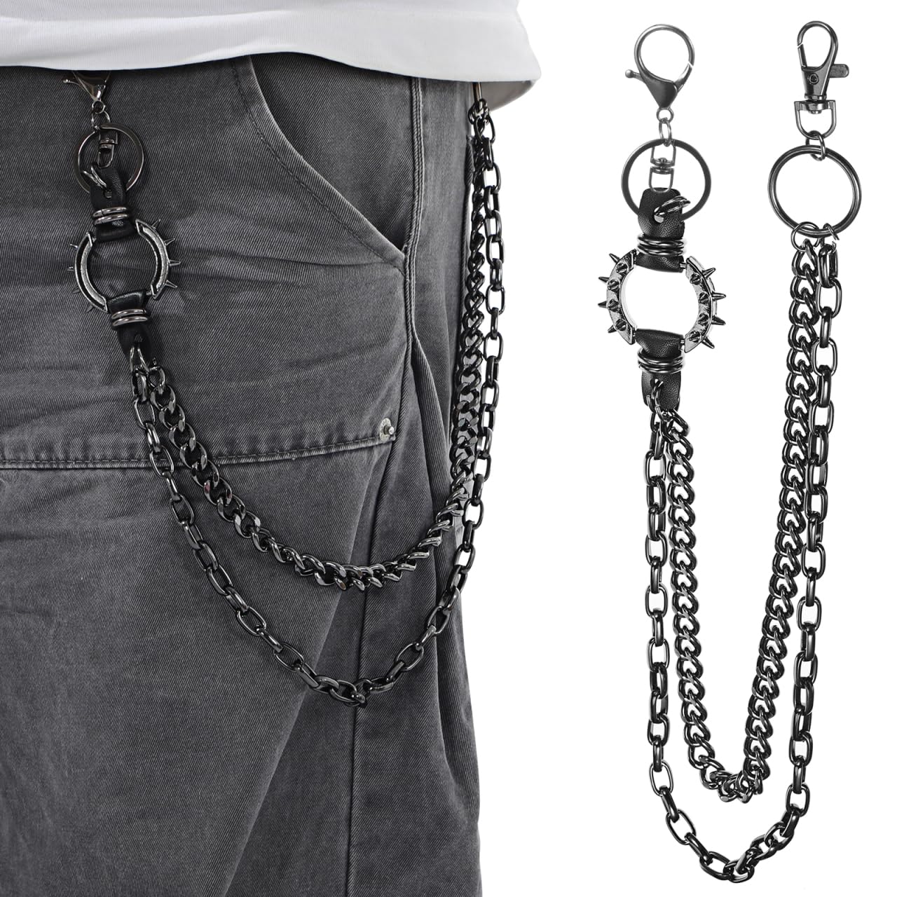 PRETYZOOM Gothic Trouser Chain for Men, 3-Layer Wallet Chain for