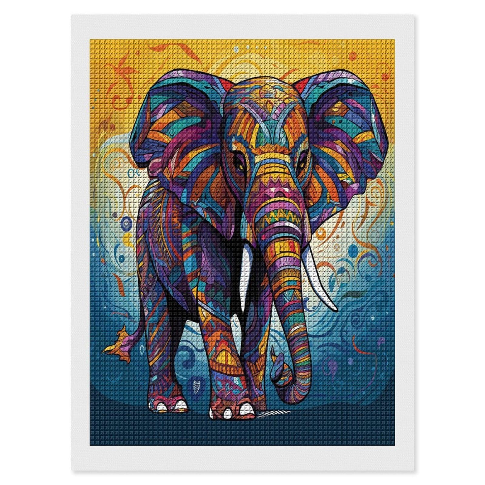 FodPand Colorful Elephant Diamond Painting Kit for Beginner Fun 5D DIY Crafts for Adults Diamond Art Kits Square Diamond Art Canvas Painting Gem Art Crafts for Home Wall Decor 12"x16"