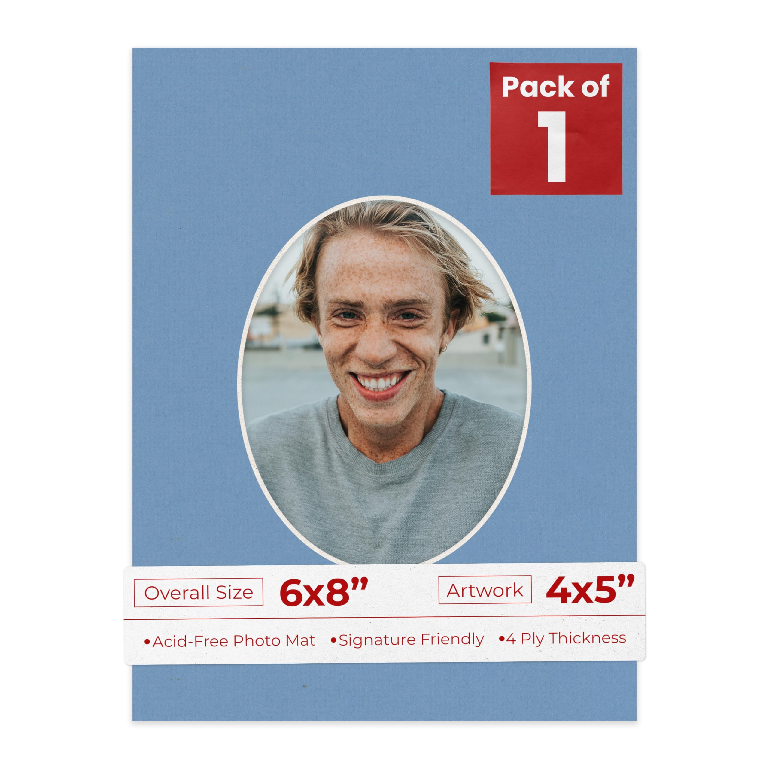 6x8 Mat Bevel Cut for 4x5 Photos - Precut Brittany Blue Oval Shaped Photo Mat Board Opening - Acid Free Matte to Protect Your Pictures - Bevel Cut for