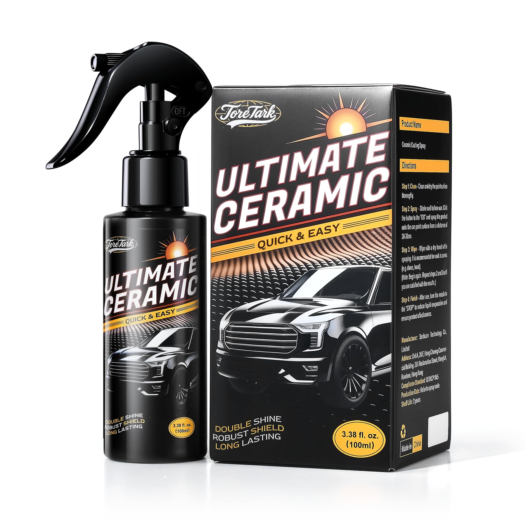Real Ceramic Coating for Cars Polish (3.38 Fl Oz), Unmatched Shine Car Wax Coating Spray, No Pungent Smell, Quick Detailer Spray Wax, Lasts 50+ Washes Car Paint Sealant