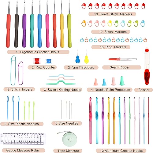 Miniatura 3 de SHAXANO Kit de ganchos de ganchillo con estuche, 86 piezas, agujas de ganchillo ergonómicas, kits de hilo de tejer, herramientas de arte para