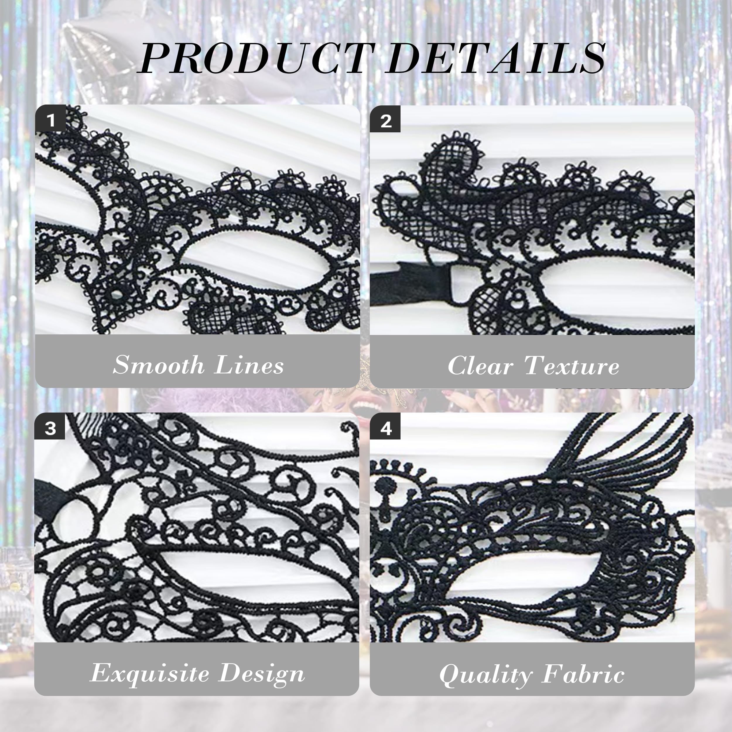 Piacolnic 9 Pcs Lace Masquerade Masks, Mysterious Mardi Gras Lace Eye Masks, Venetian Party Masks for Women - Image 3