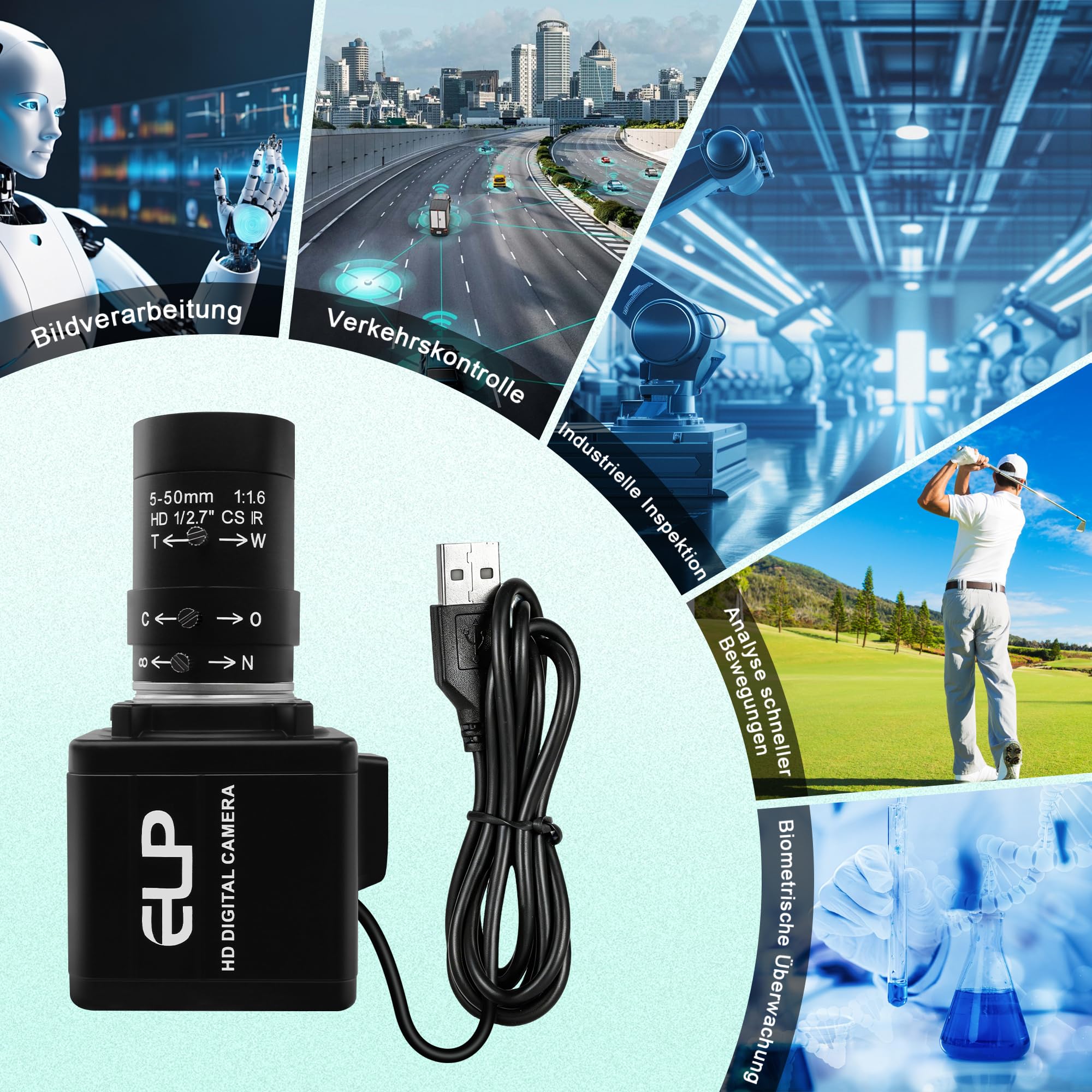 Monochrome USB Kamera mit Globalverschluss | 800P 120FPS ultraschnell, 5–50 mm CS Objektiv mit manuellem Fokus, Plug & Play für Motion Capture,kompatibel mit Raspberry Pi