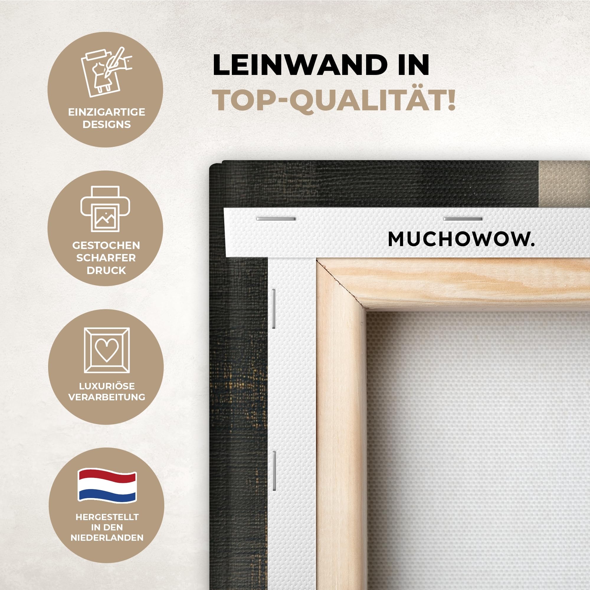 MuchoWow© Wandbilder 3er Set 90x60 cm Wohnzimmer Wanddeko Schlafzimmer Zimmerdeko Wandgemälde Zimmer Deko auf Wand Dekoration Leinwände Formen - Abstrakt - Gold
