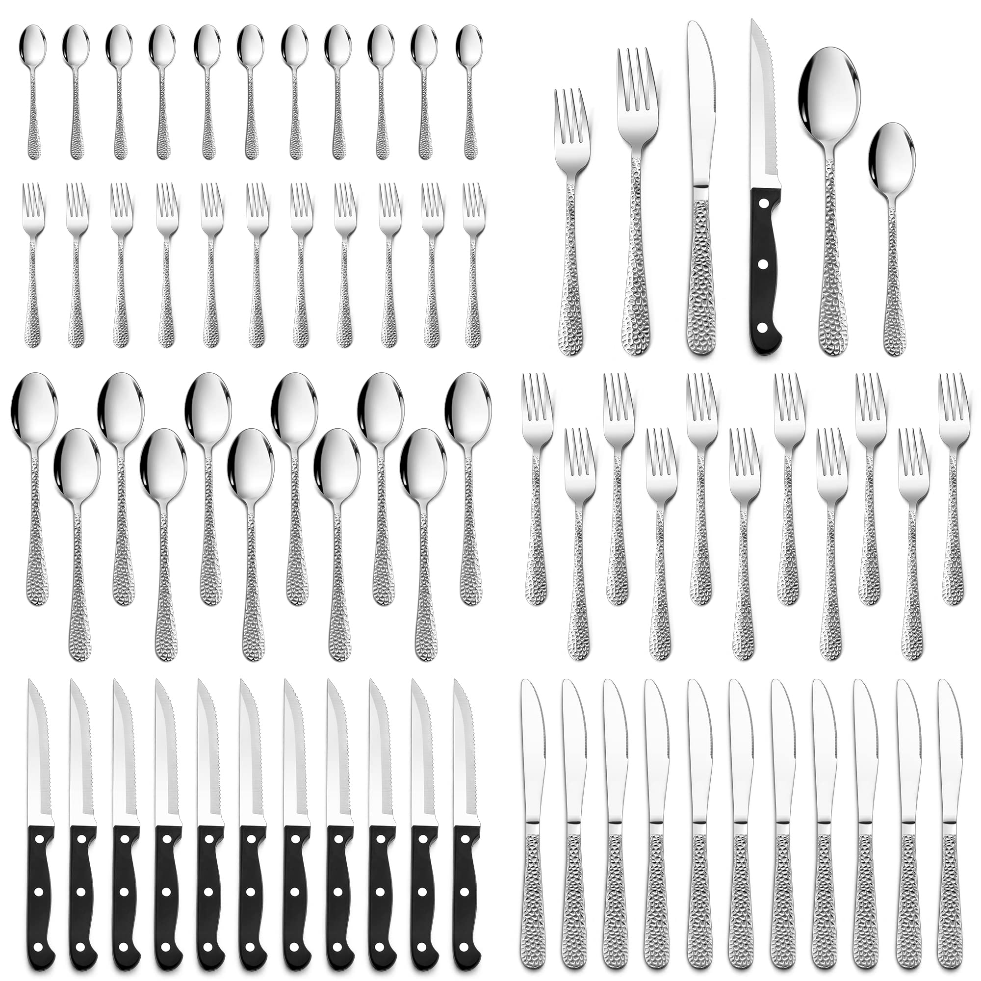 Terlulu Set di posate per 12 persone, 60 pezzi, in acciaio inox, set di